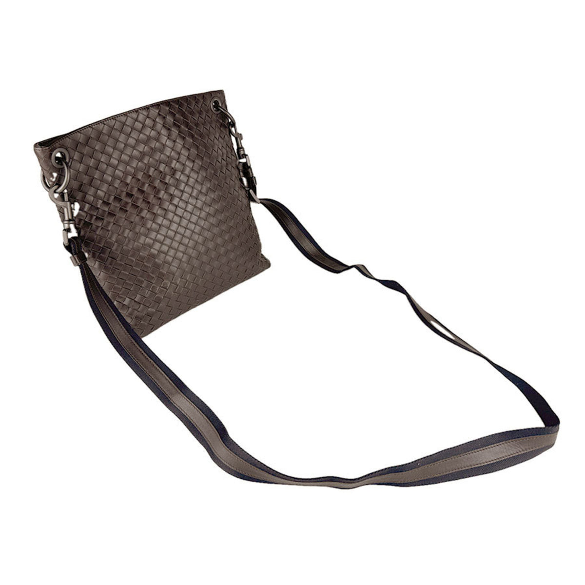 Bottega Veneta Intrecciato Black Brown Leather Shoulder Bag (Pre-Owned)