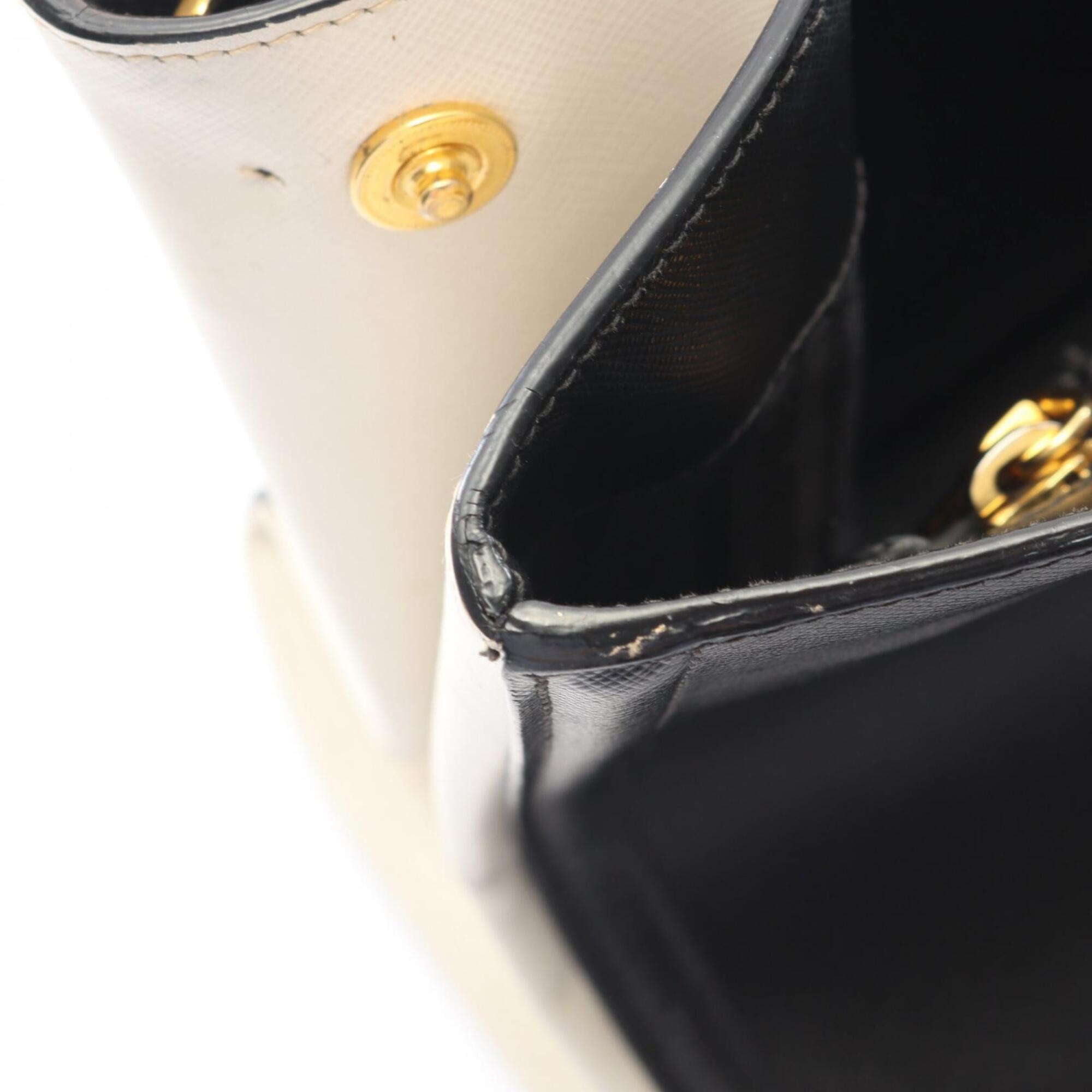 Prada Black White Saffiano Triangle Handbag Tote Bag (Pre-Owned)