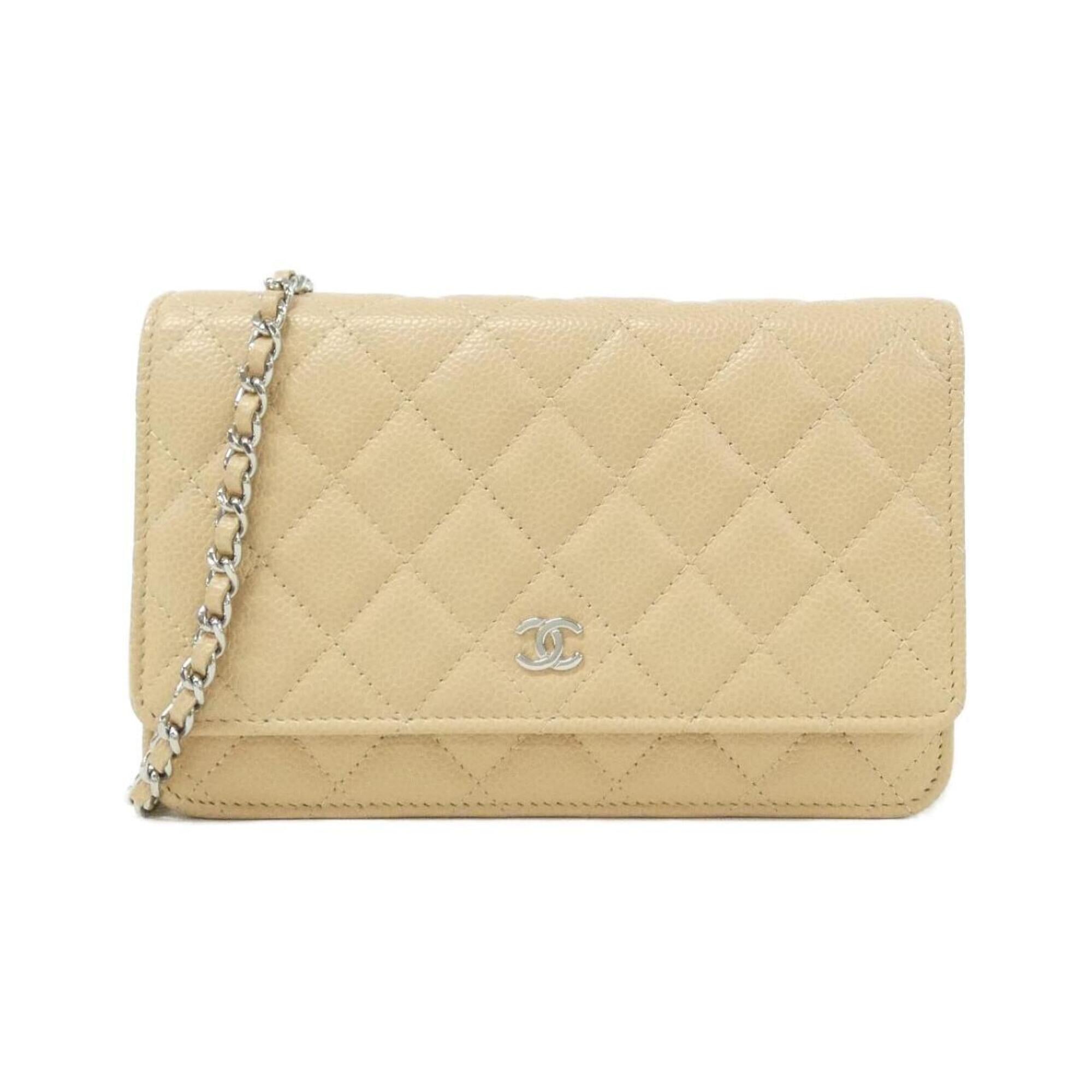 Chanel Beige Grained Calfskin Chain/Shoulder Wallet (Pre-Owned)