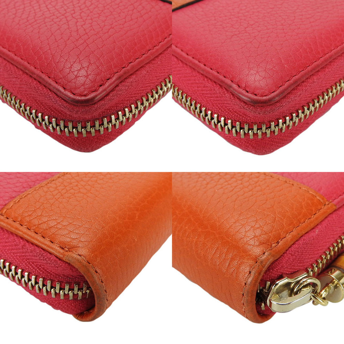 Gucci Bamboo Orange Pink Leather Long Wallet (Bi-Fold) (Pre-Owned)