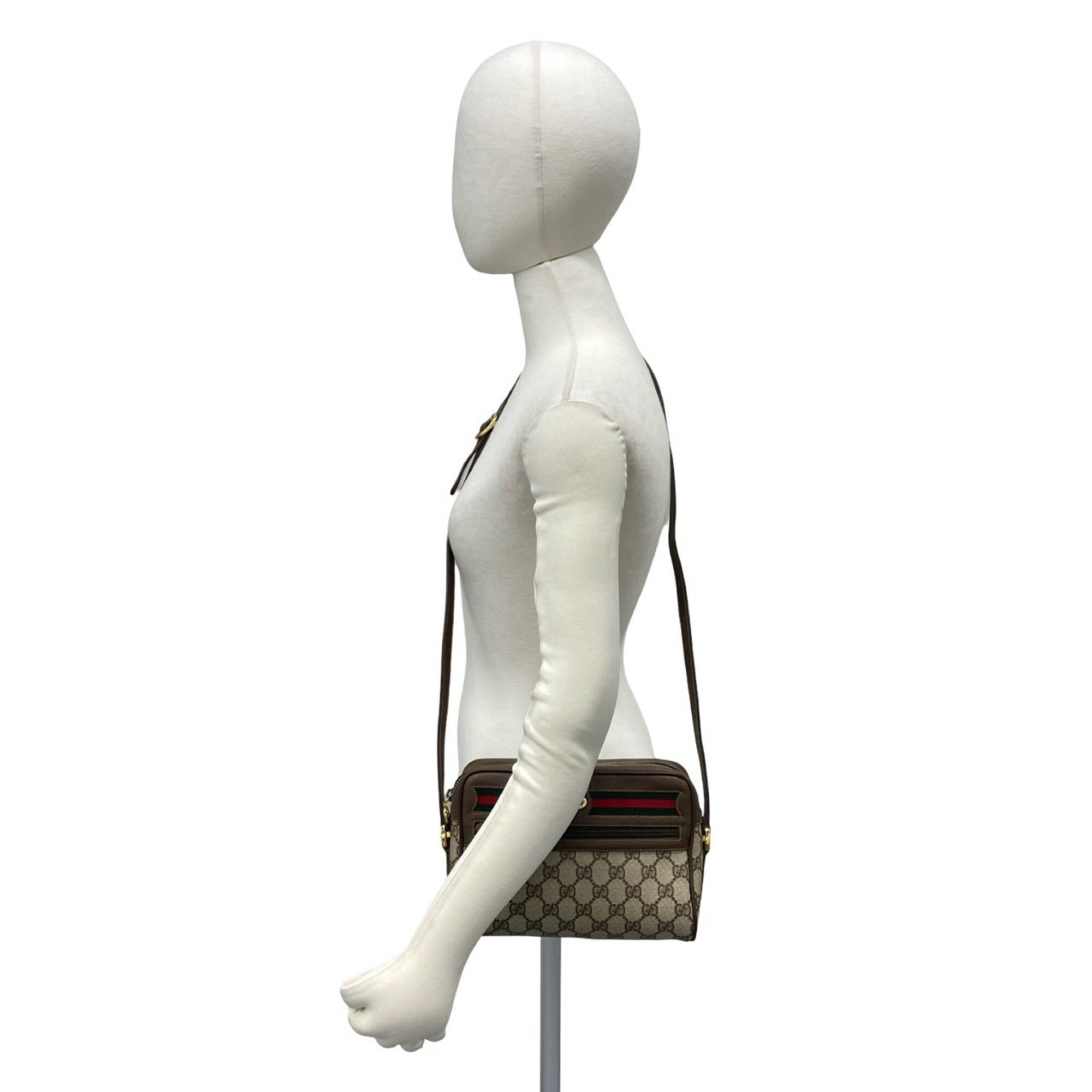 Gucci Brown Green Red Color Leather Pvc Shoulder Bag (Pre-Owned)