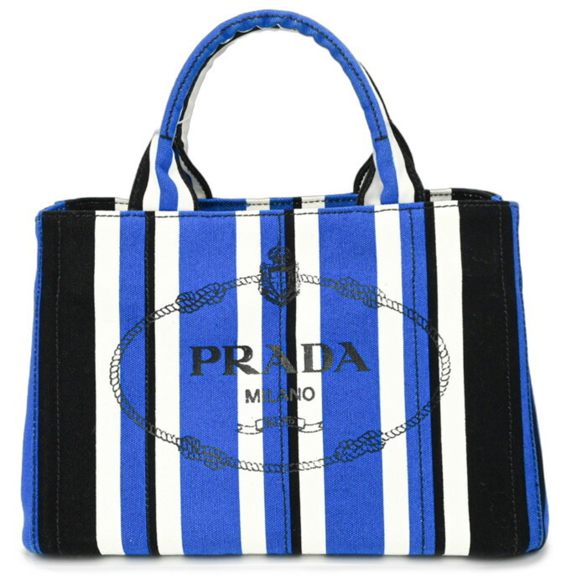 Prada Black Blue White Canvas Handbag (Pre-Owned)