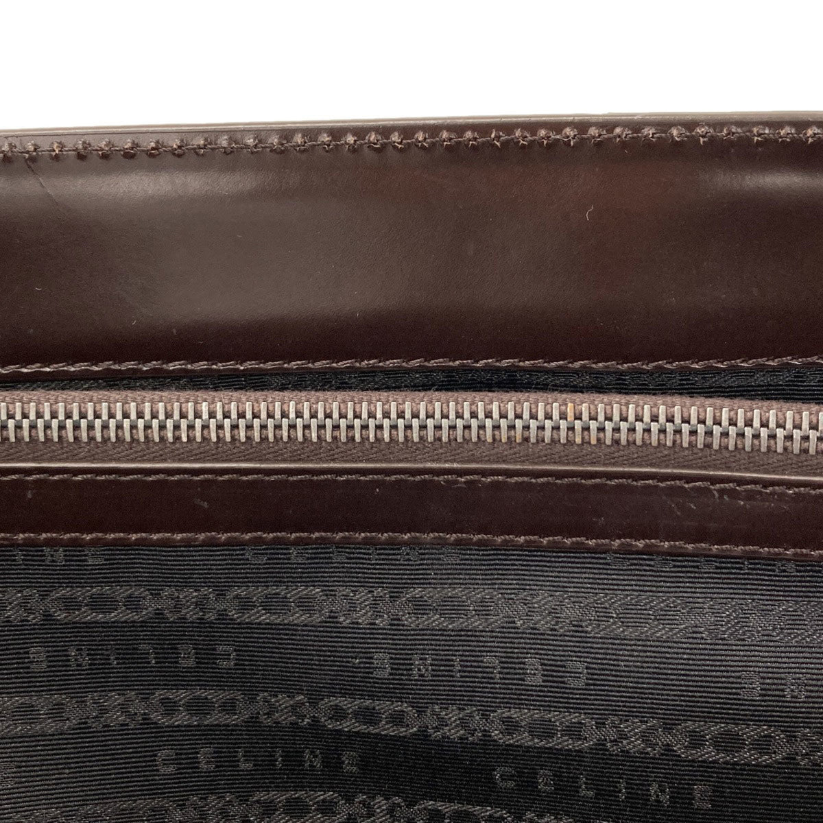 Celine Dark Brown Gray Leather Canvas Handbag (Pre-Owned)