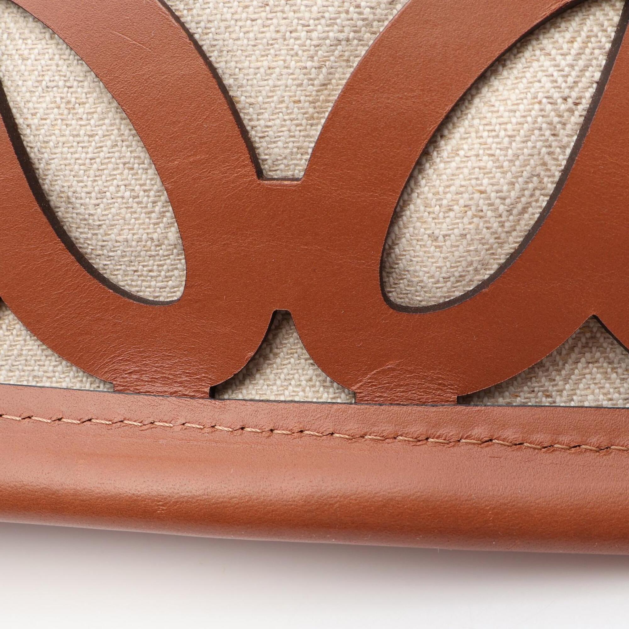 Loewe Brown Ivory Canvas Leather Handbag Shoulder Bag (Pre-Owned)