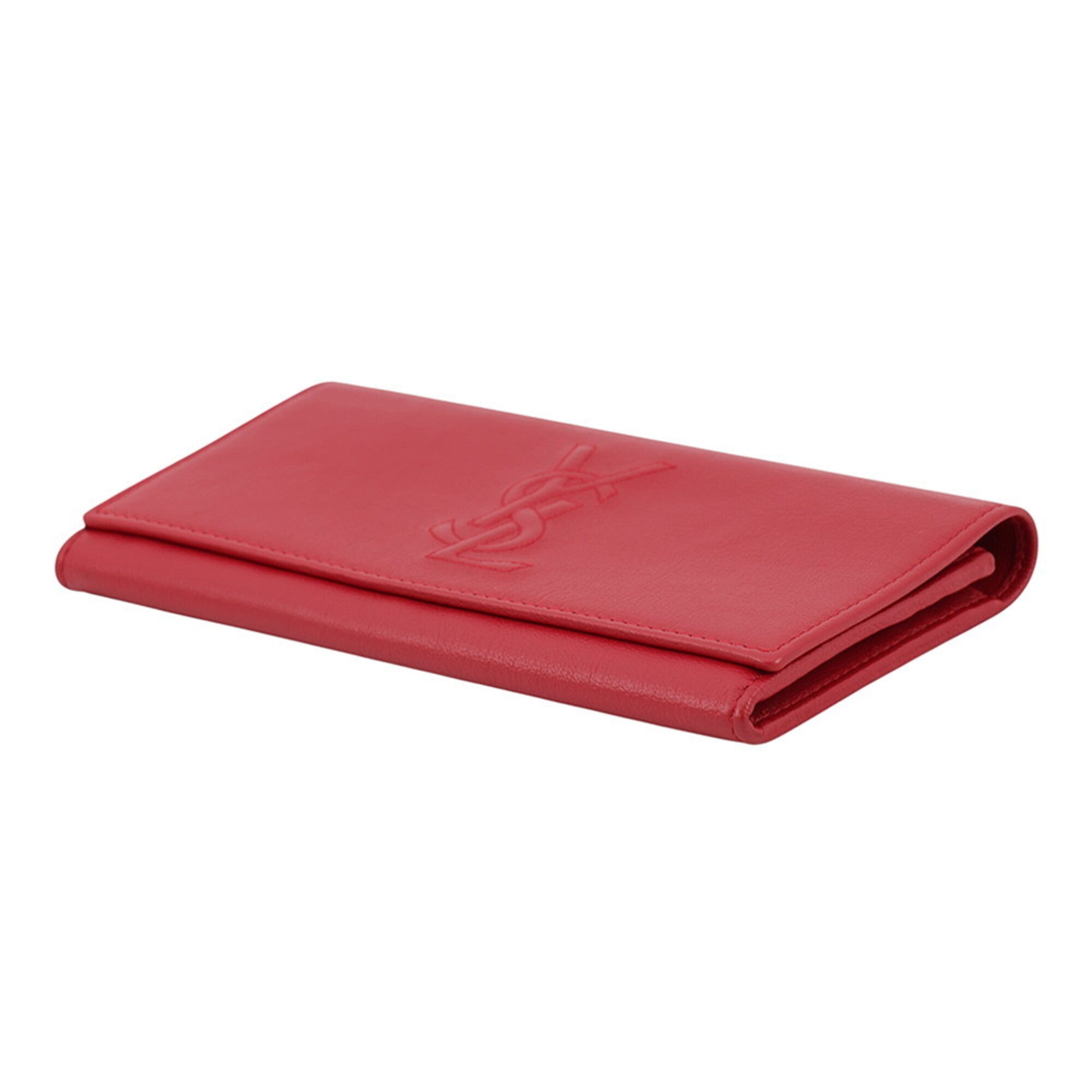 Yves Saint Laurent Red Color Leather Long Wallet (Bi-Fold) (Pre-Owned)