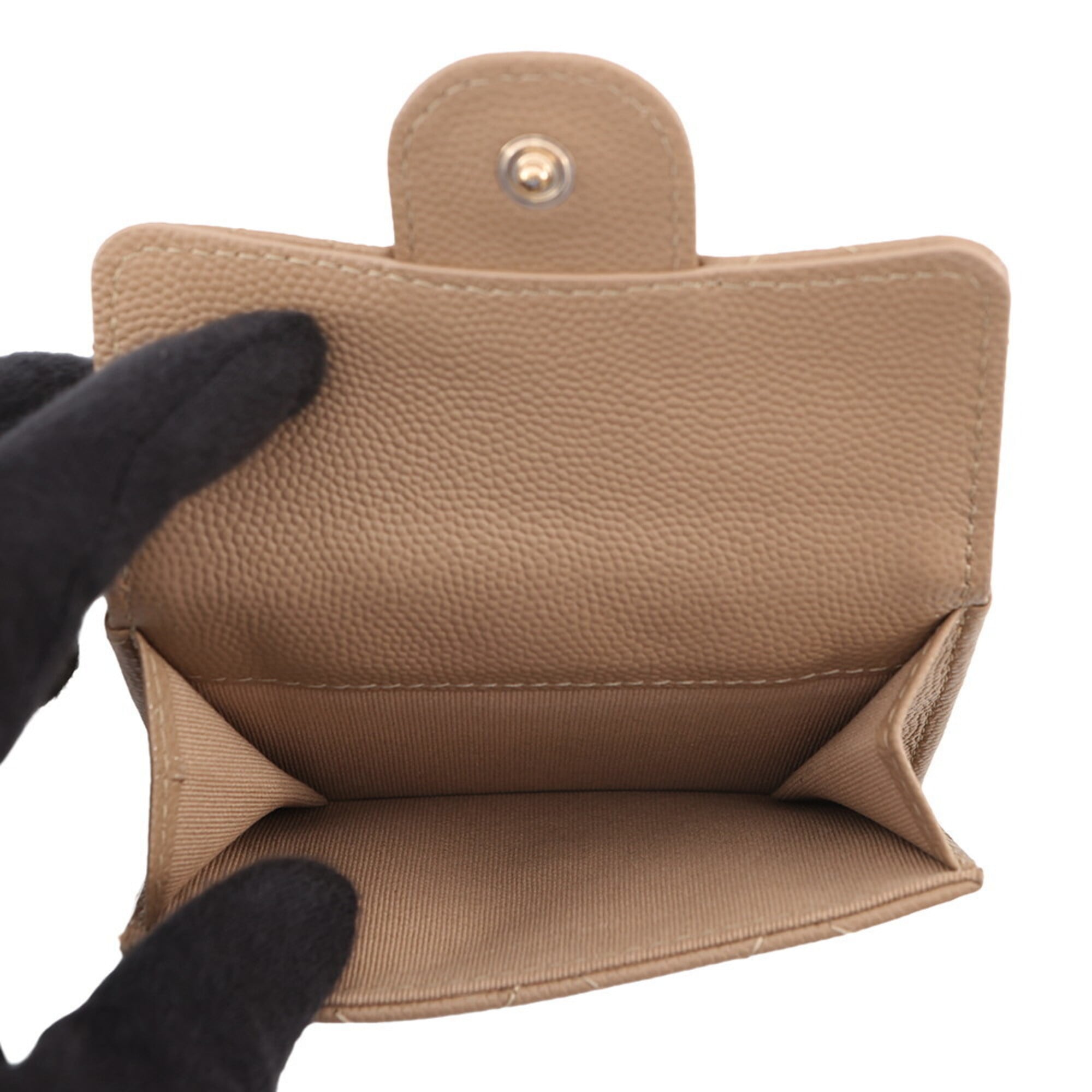 Chanel Matelasse Beige Grained Calfskin Wallet (Tri-Fold) (Pre-Owned)