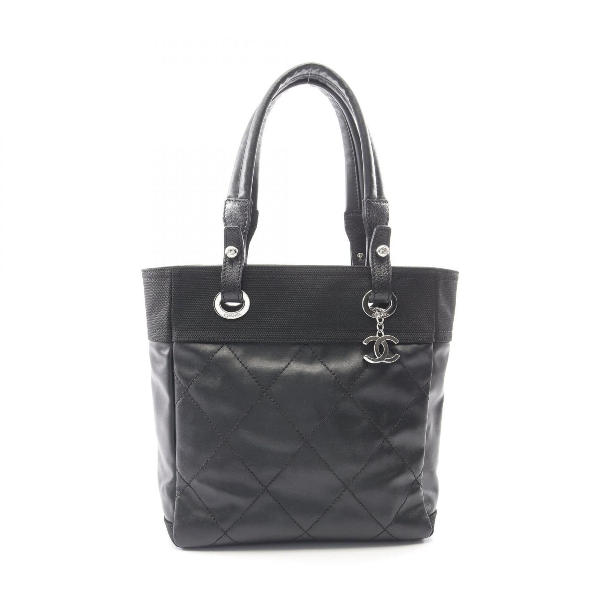 Chanel Black Coated Canvas Leather Handbag Tote Bag (Pre-Owned)