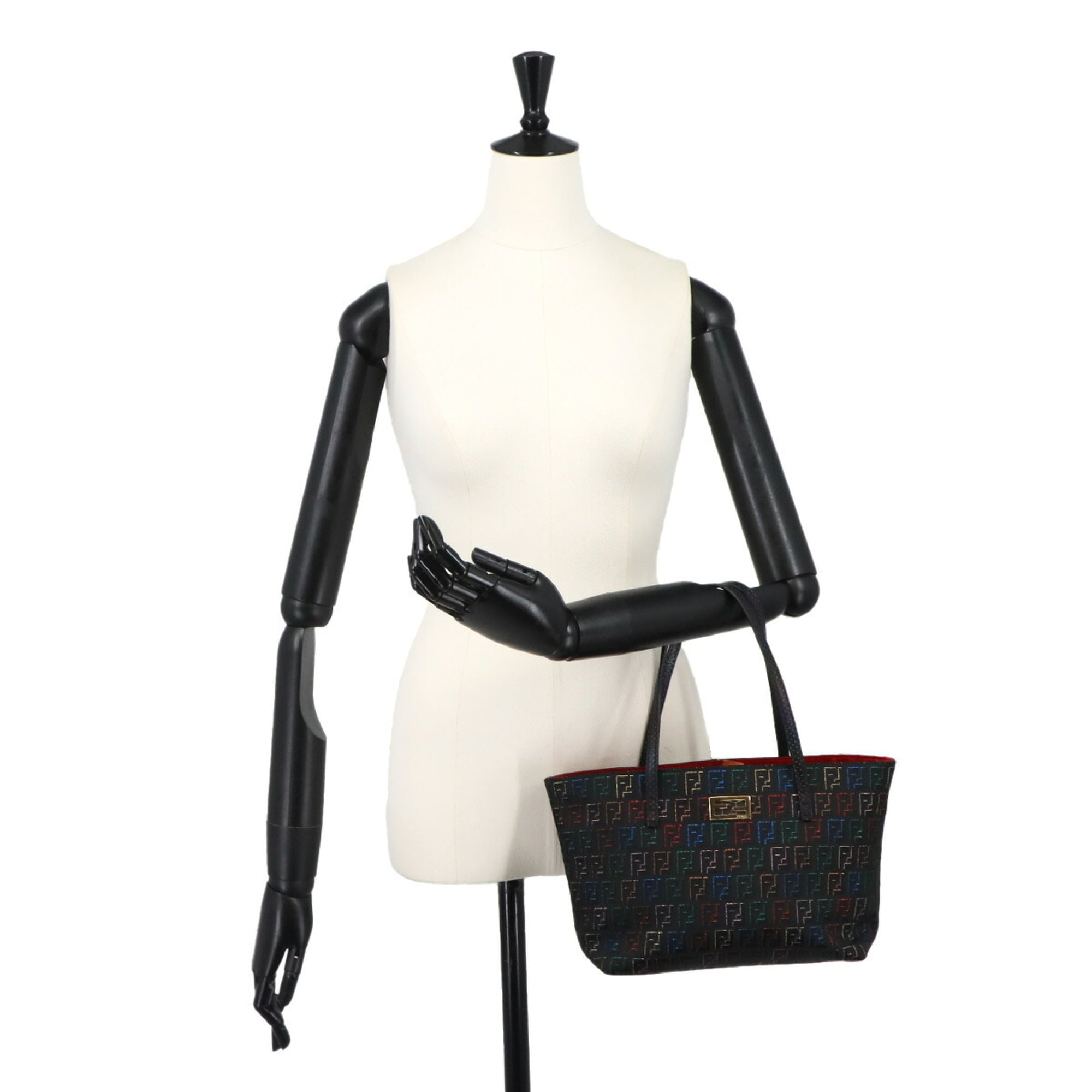 Fendi Zucchino Black Canvas Leather Handbag (Pre-Owned)