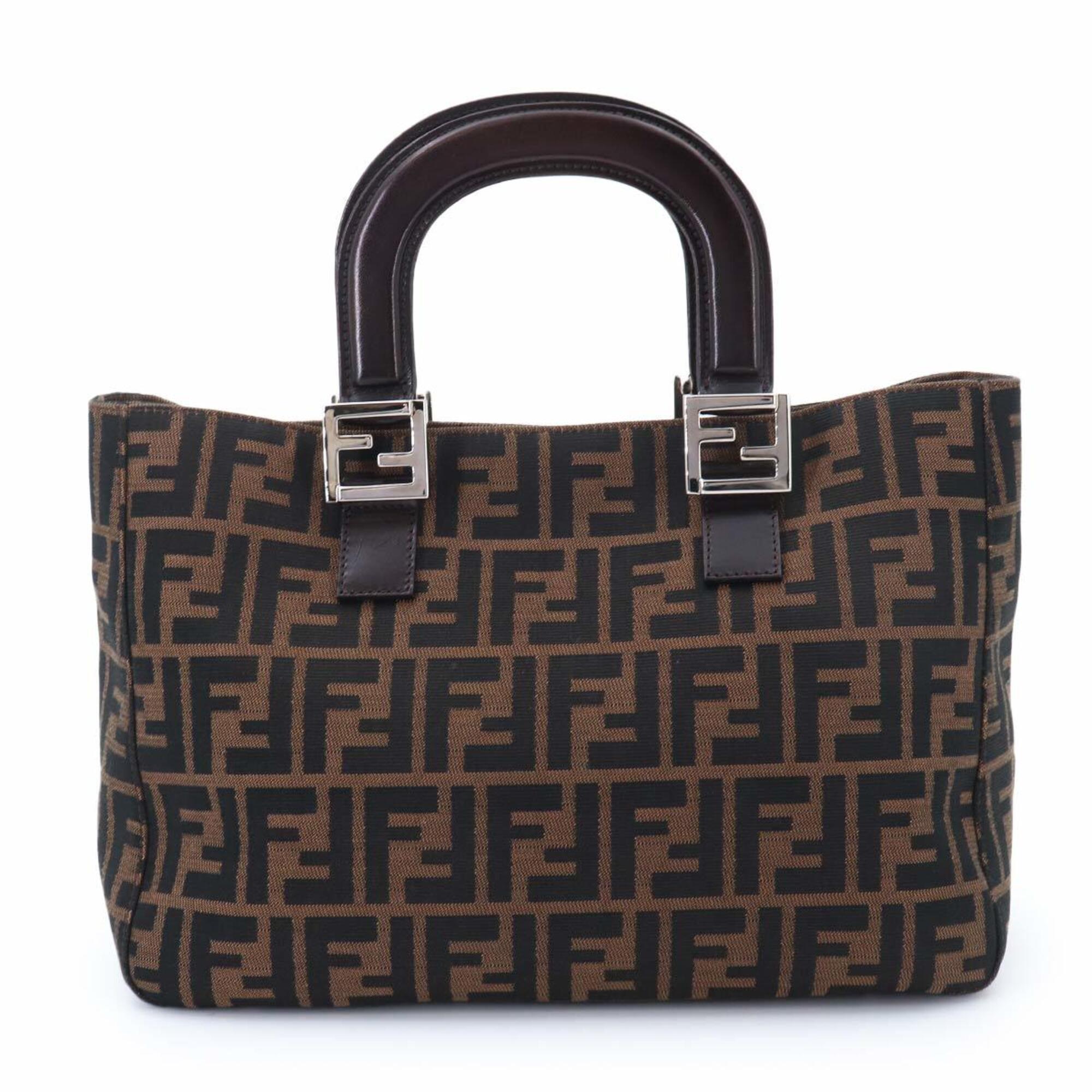 Fendi Black Brown Canvas Leather Handbag (Pre-Owned)