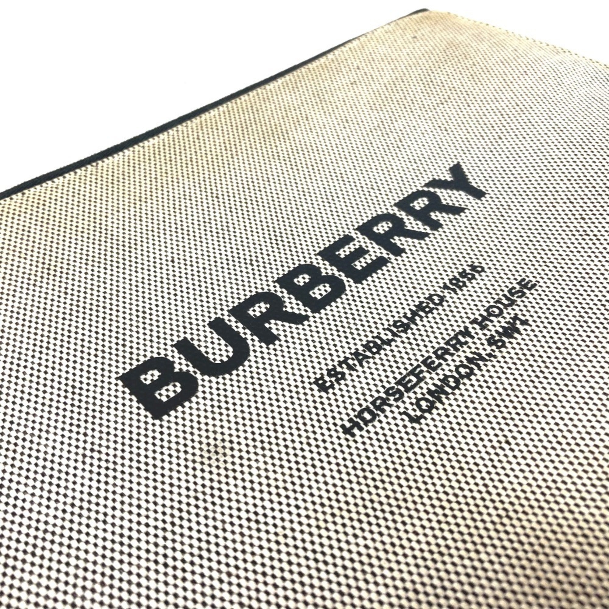 Burberry Black Gray Canvas Leather Clutch Bag Handbag (Pre-Owned)