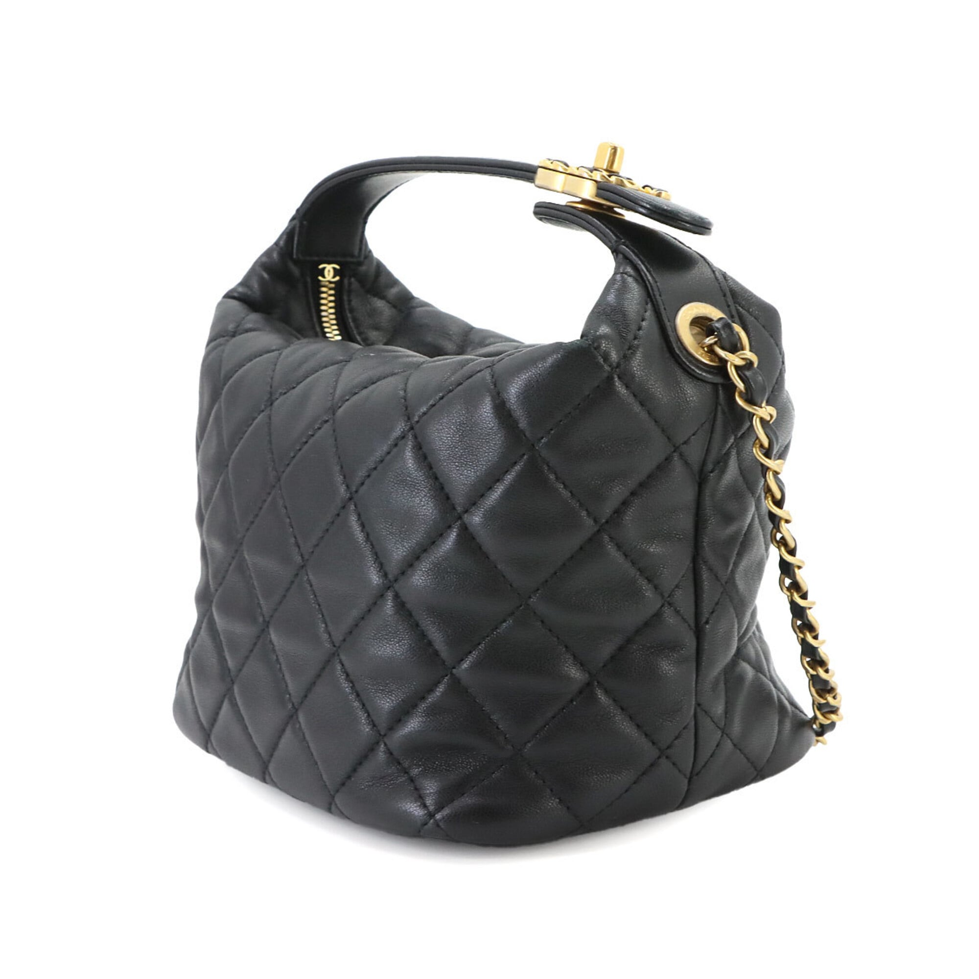 Chanel Matelasse Black Leather Handbag Shoulder Bag (Pre-Owned)