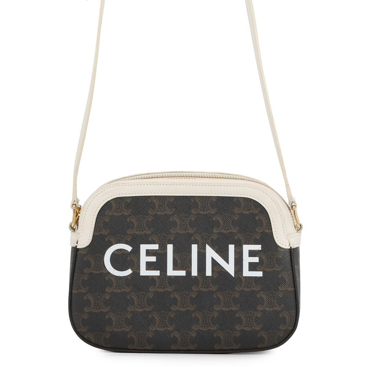 Celine Brown White Pvc Leather Handbag Shoulder Bag (Pre-Owned)