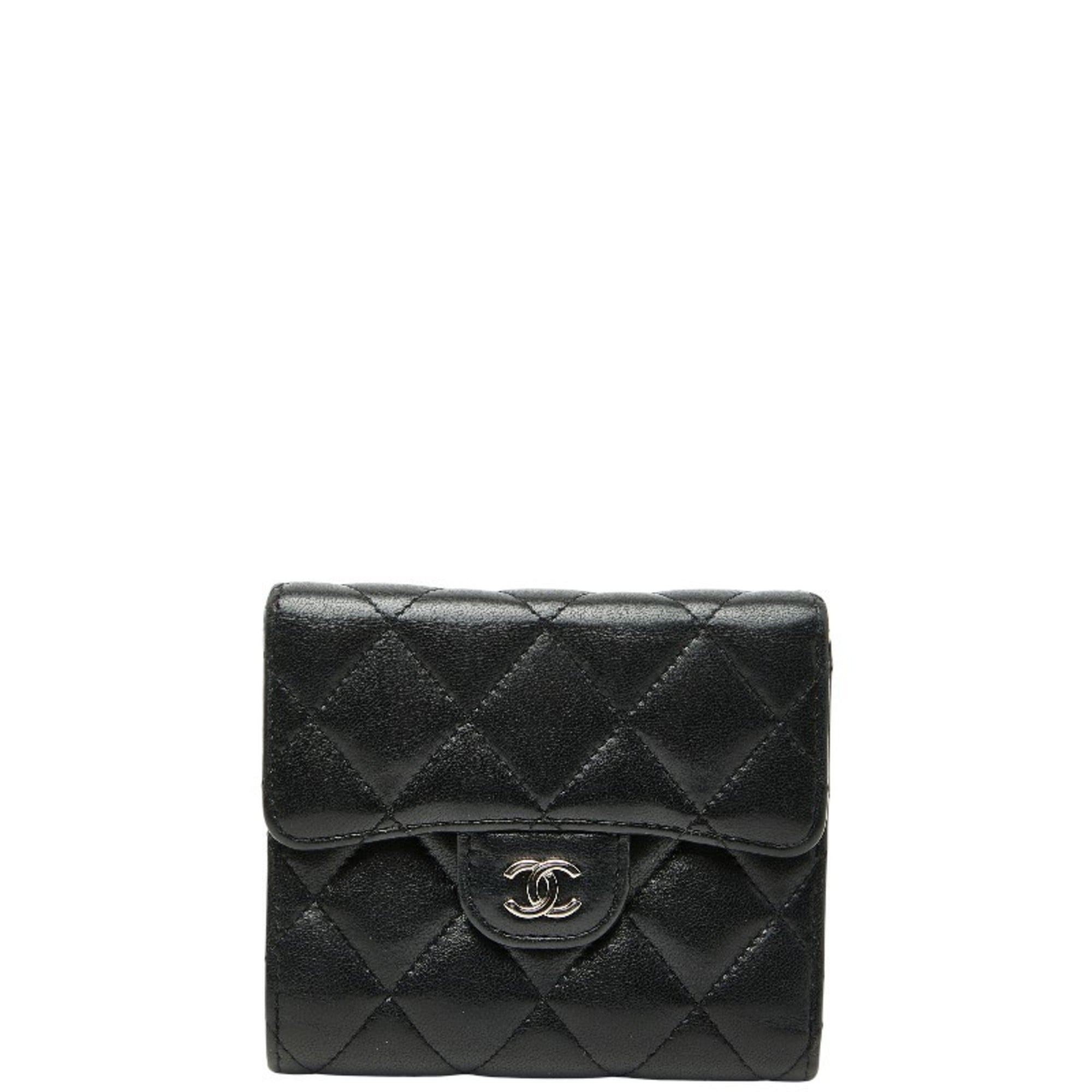 Chanel Matelasse Black Leather Wallet (Tri-Fold) (Pre-Owned)