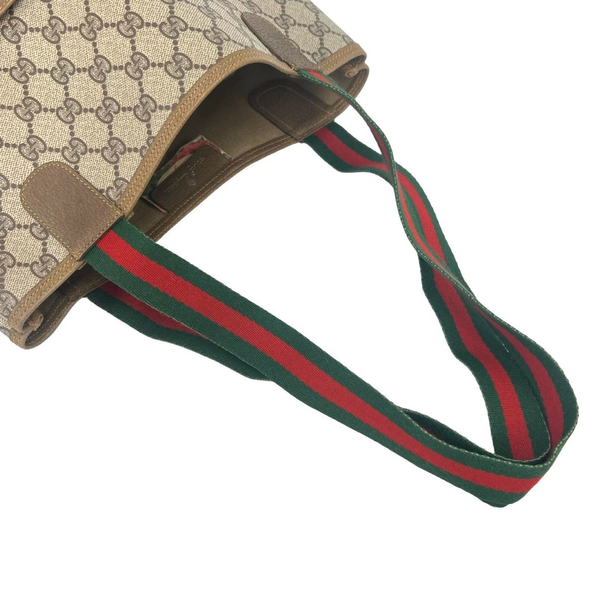 Gucci Brown Green Red Color Leather Pvc Tote Bag (Pre-Owned)