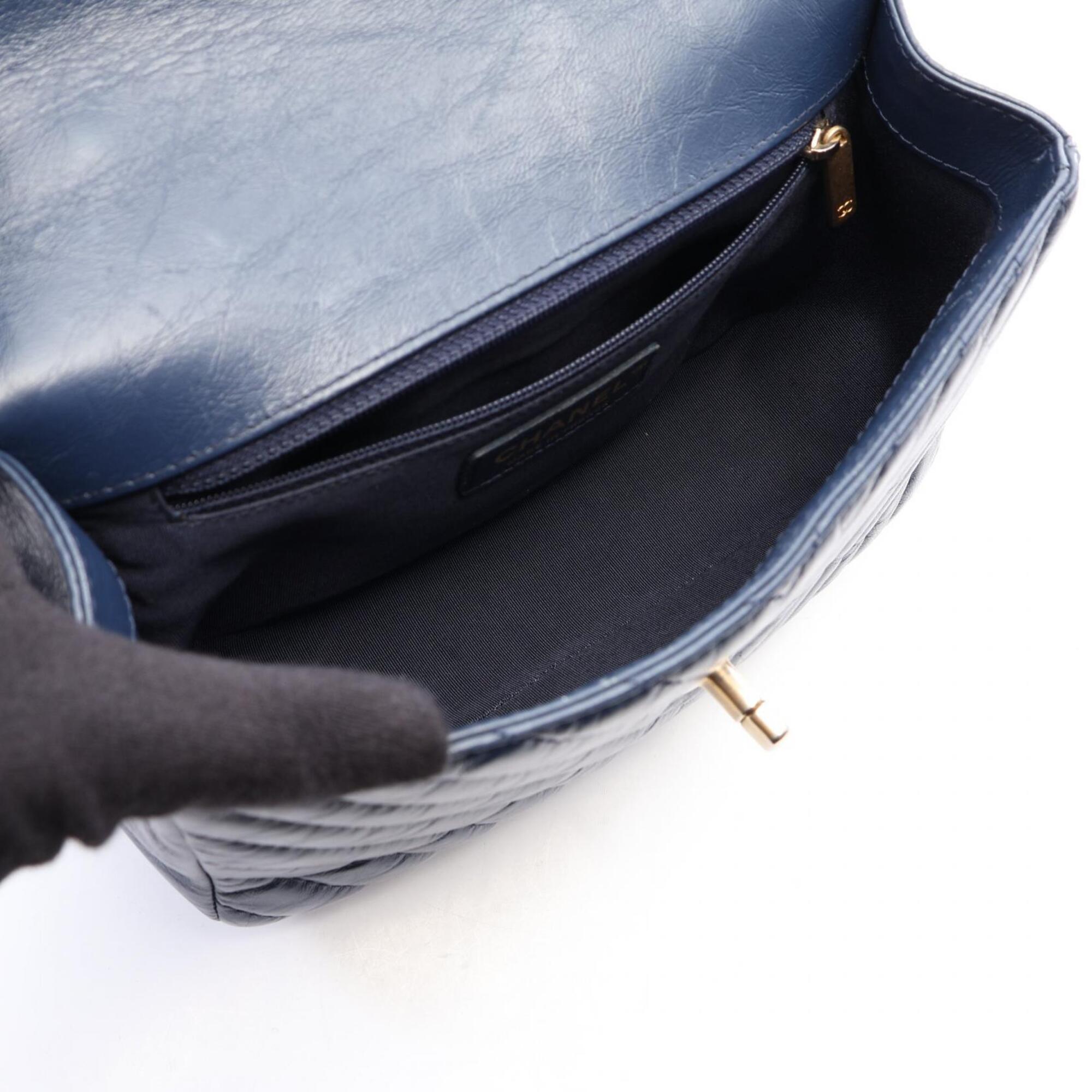 Chanel Navy Leather Handbag Shoulder Bag (Pre-Owned)