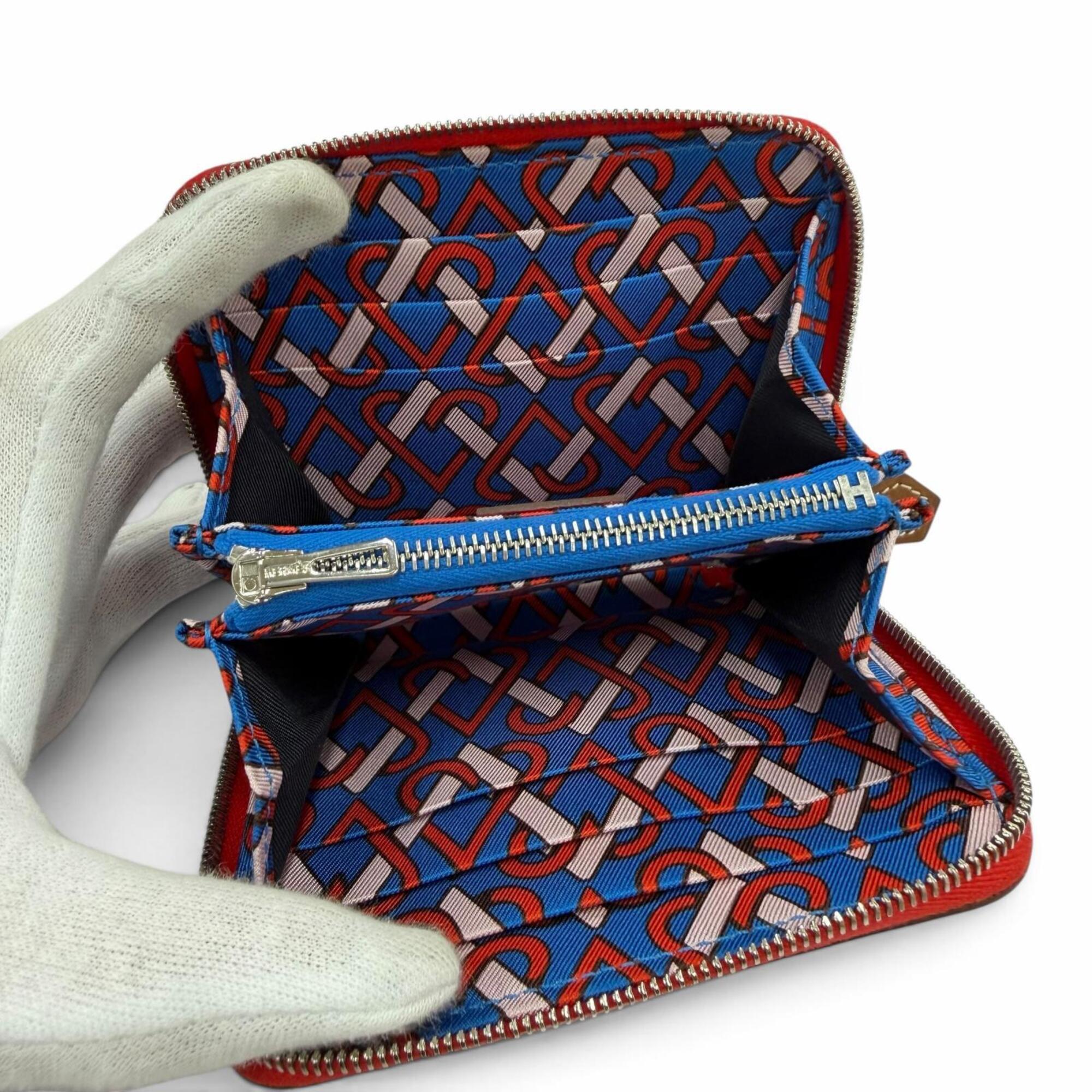 Hermes Blue Hydra Epsom Leather Silk Coin Purse/Coin Case (Pre-Owned)