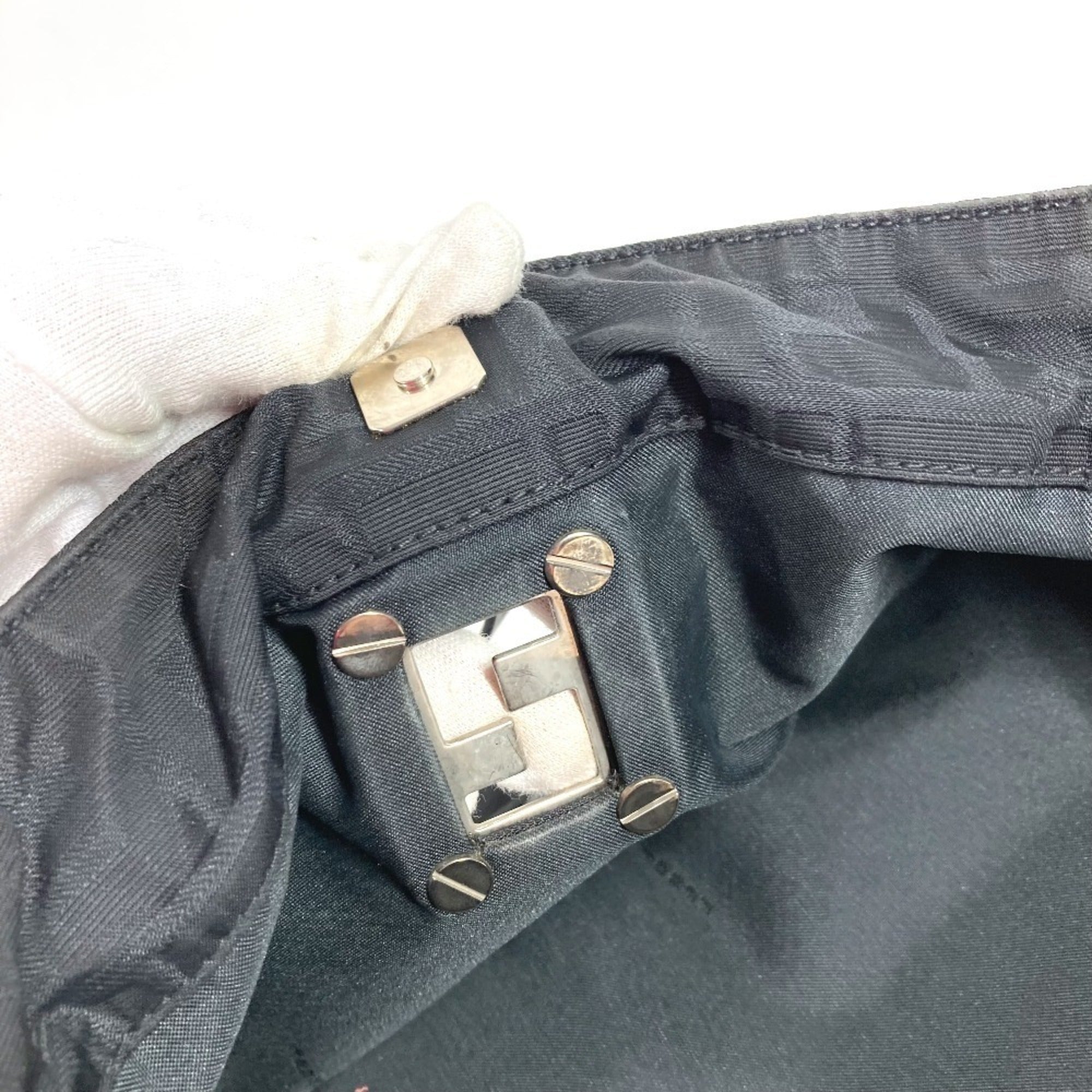 Fendi Black Leather Nylon Handbag Tote Bag (Pre-Owned)