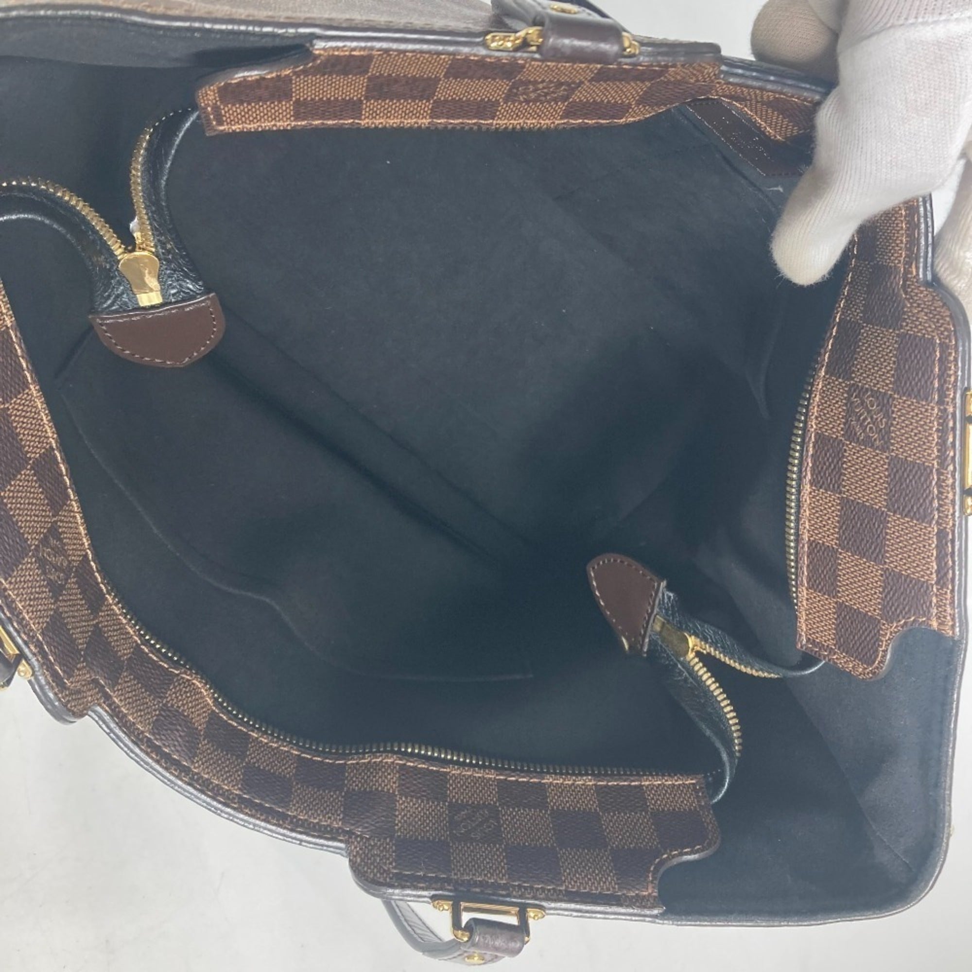 Louis Vuitton Black Brown Damier Canvas Leather Shoulder Bag Tote Bag (Pre-Owned)