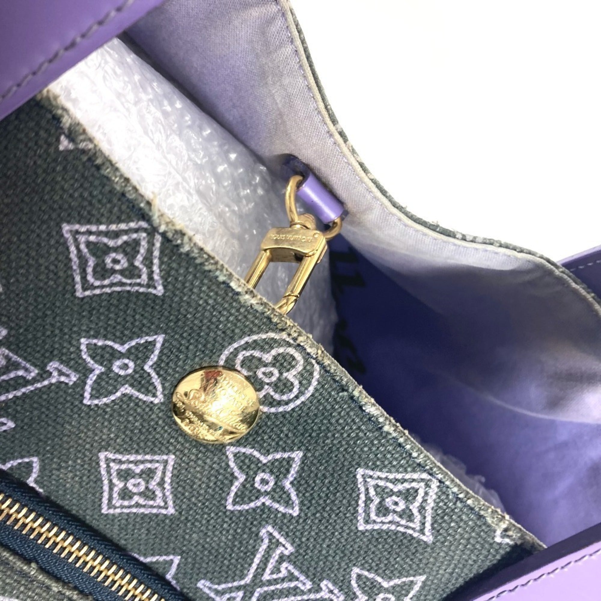 Louis Vuitton Purple Leather Canvas Shoulder Bag Tote Bag (Pre-Owned)