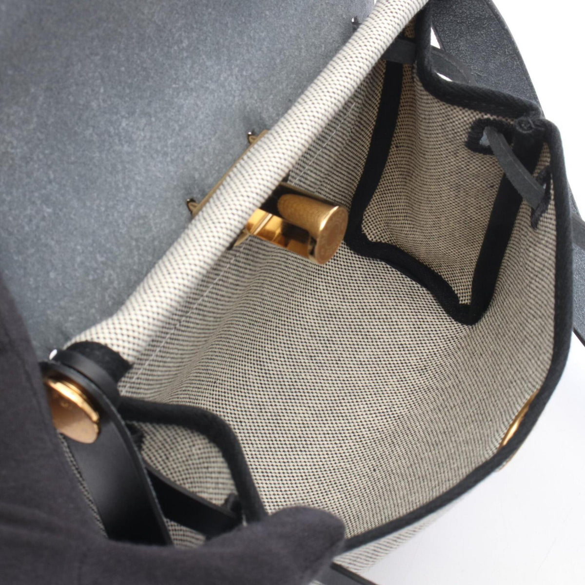 Hermes Black Gray Canvas Toile H Handbag Shoulder Bag (Pre-Owned)