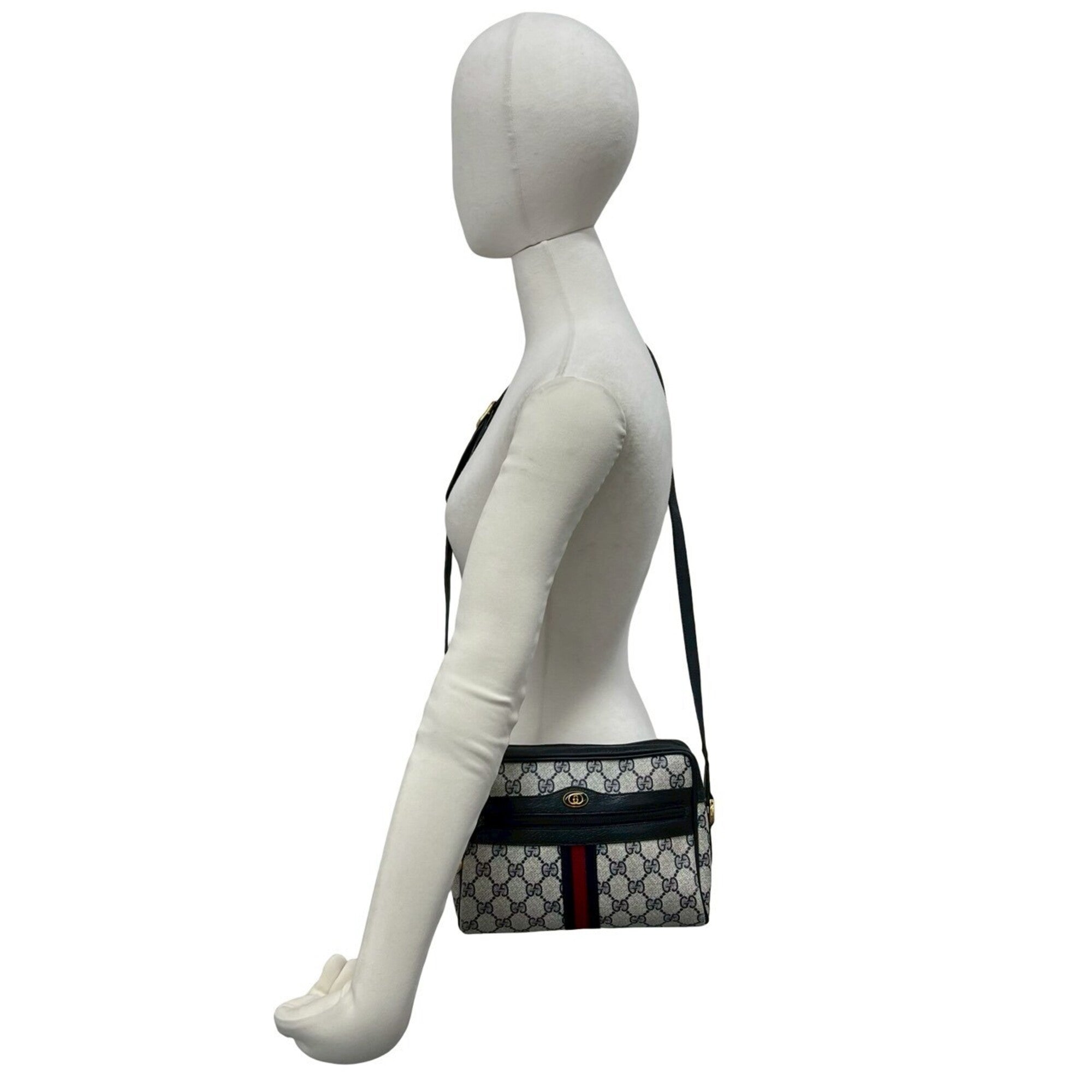 Gucci Navy Red Color Leather Pvc Pochette Shoulder Bag (Pre-Owned)