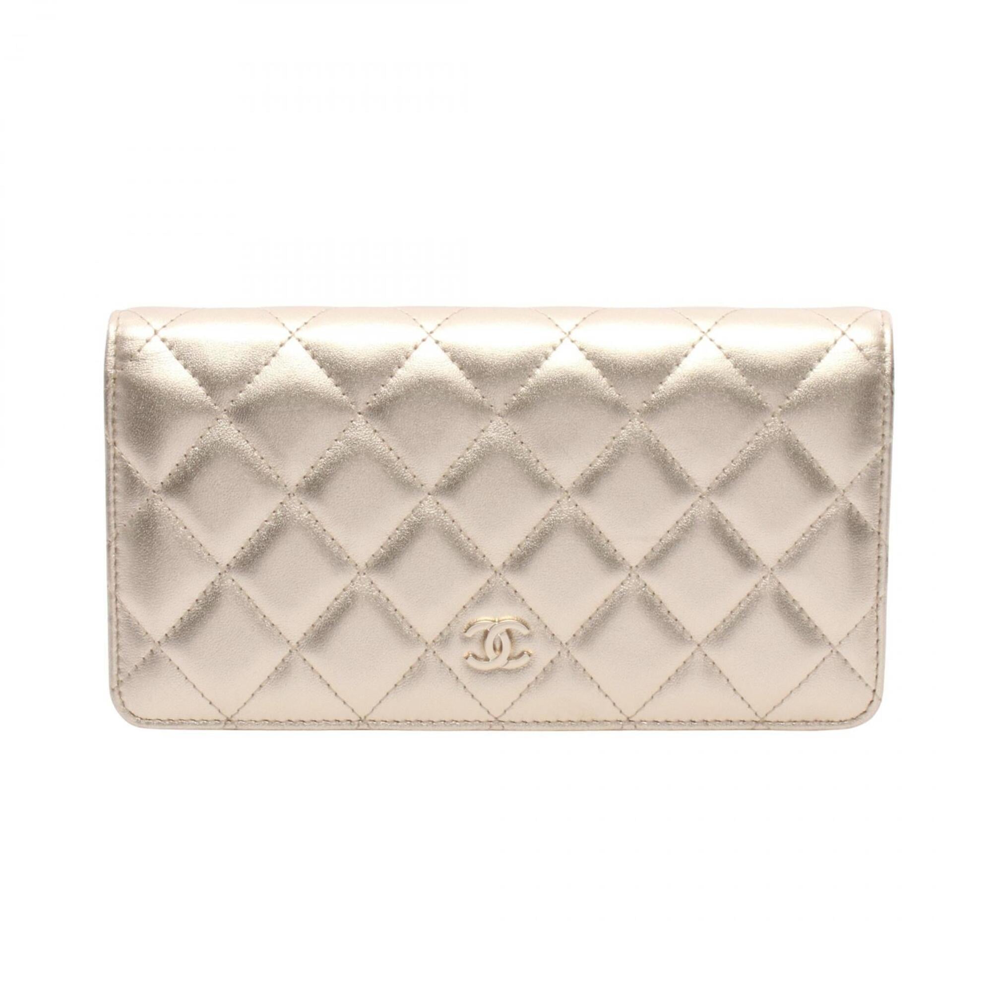 Chanel Gold Leather Long Wallet (Bi-Fold) (Pre-Owned)