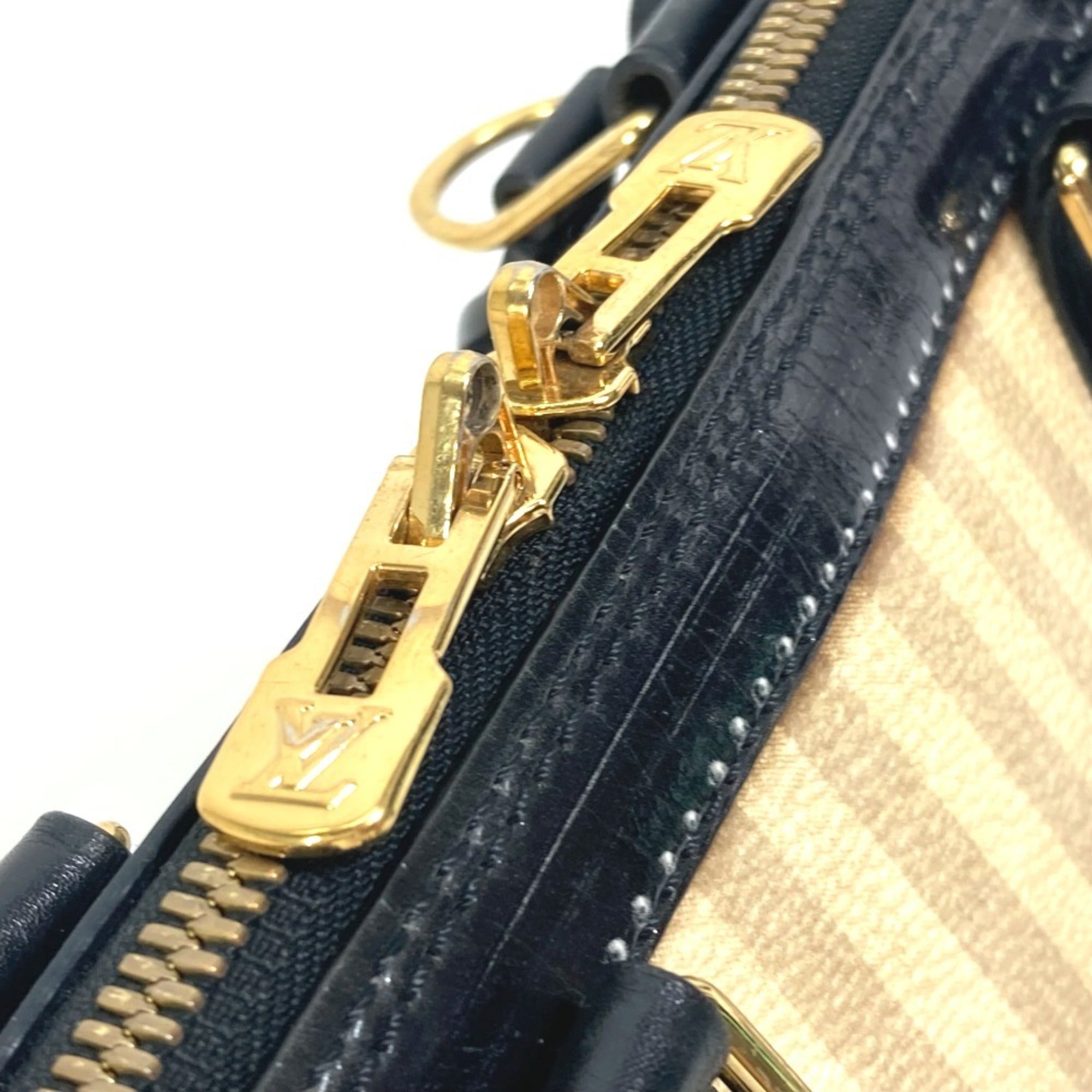 Louis Vuitton Beige Black Canvas Leather Handbag (Pre-Owned)