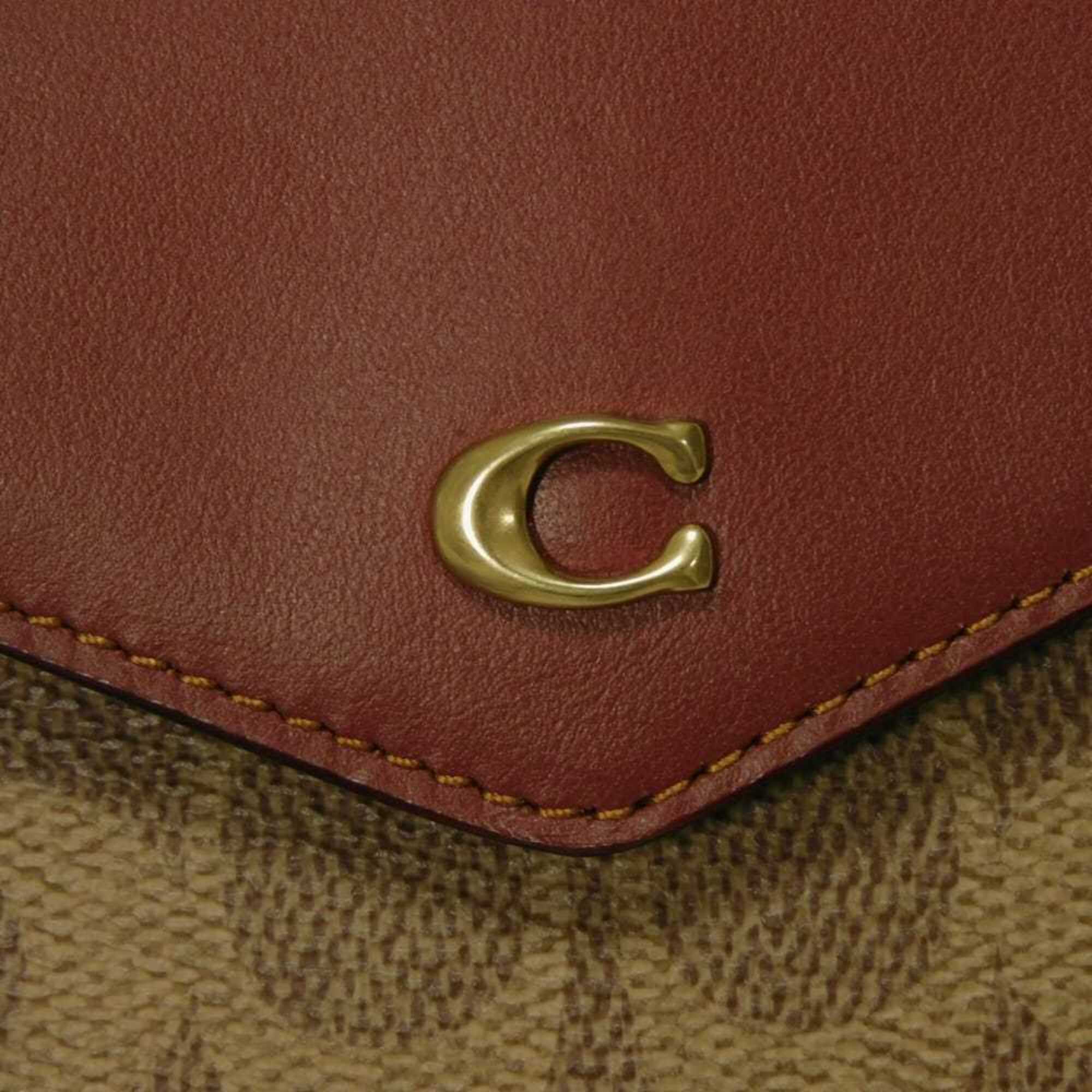 Coach Signature Beige Signature Line Coated Canvas Leather Wallet (Tri-Fold) (Pre-Owned)