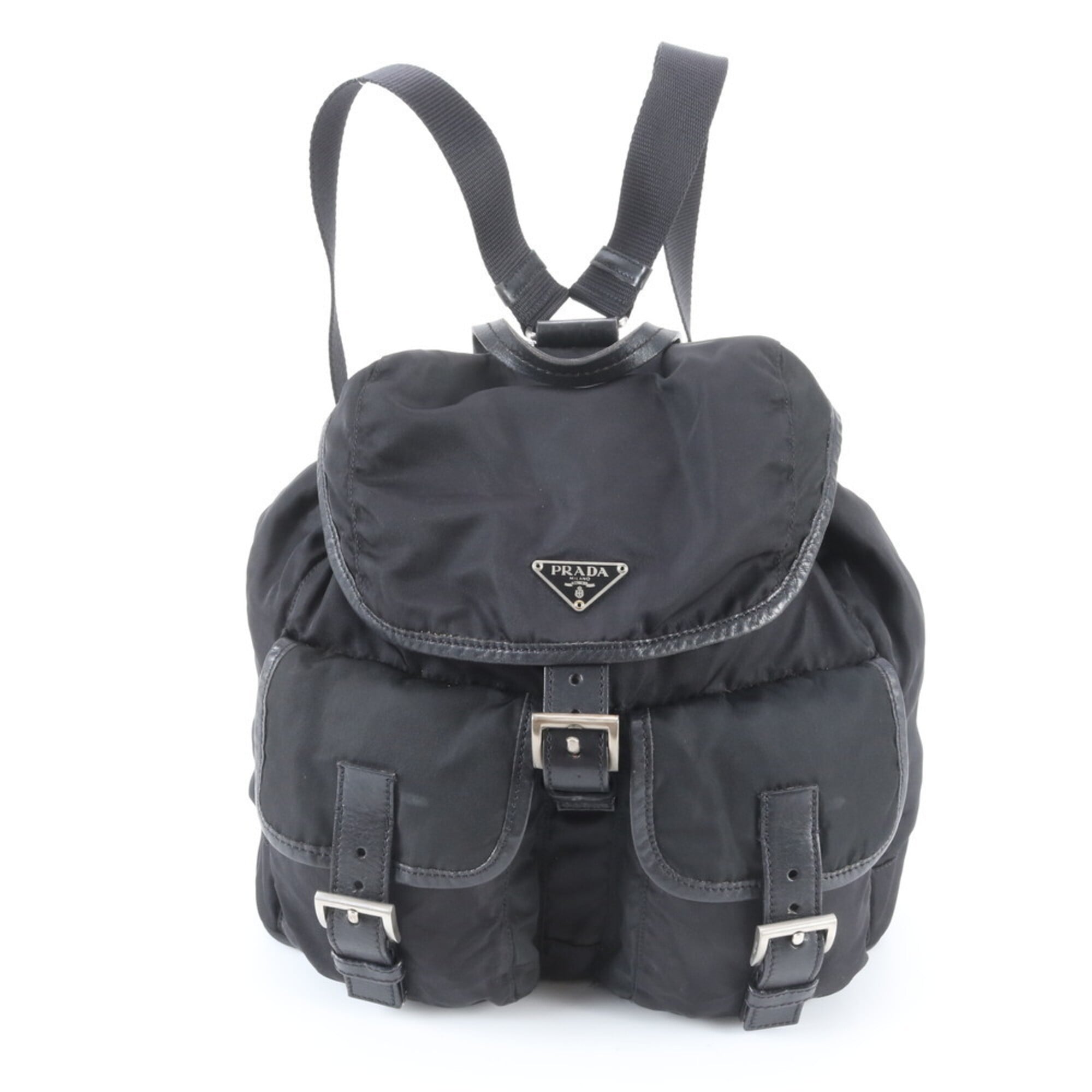 Prada Black Nylon Leather Backpack Handbag (Pre-Owned)