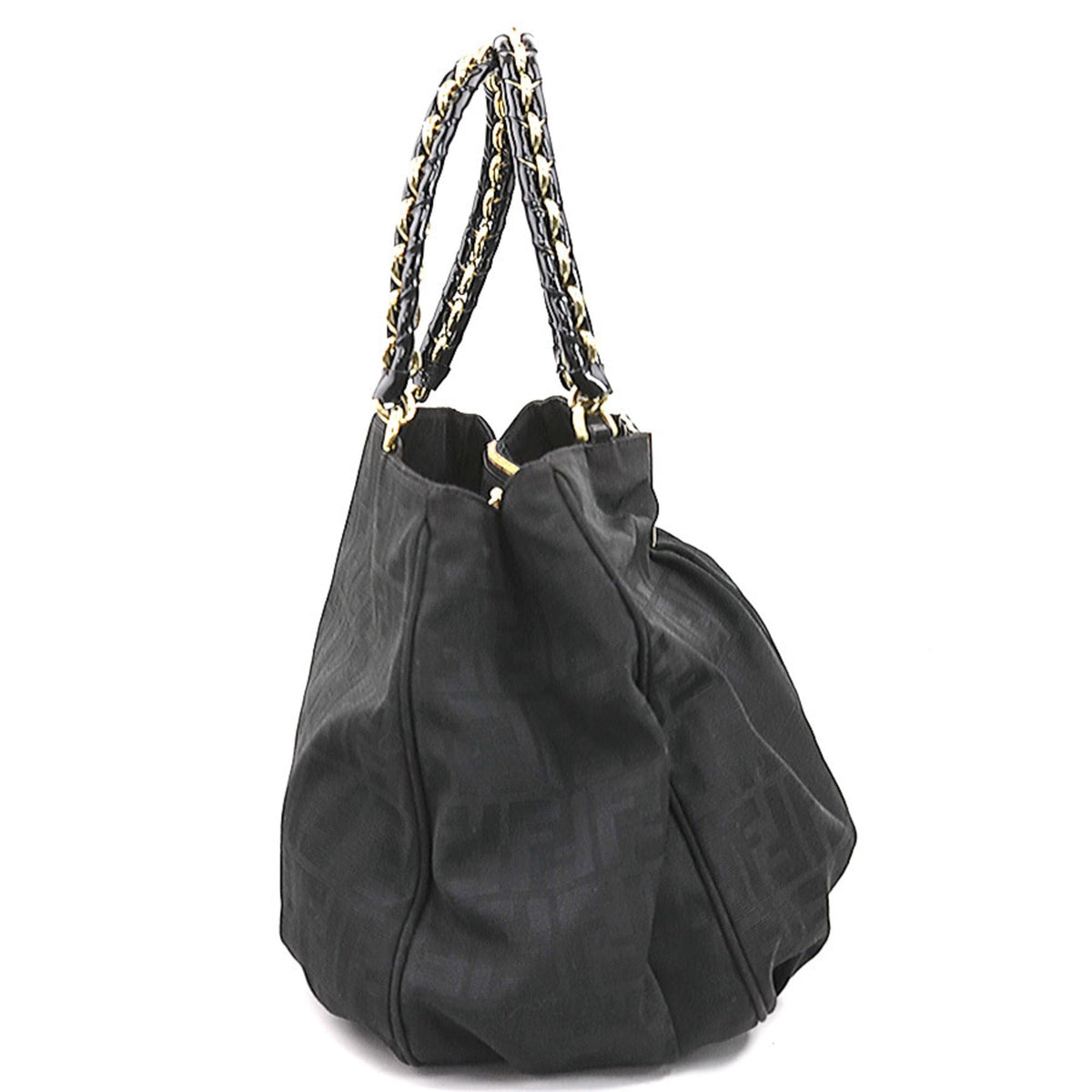 Fendi Black Nylon Canvas Patent Leather Shoulder Bag (Pre-Owned)