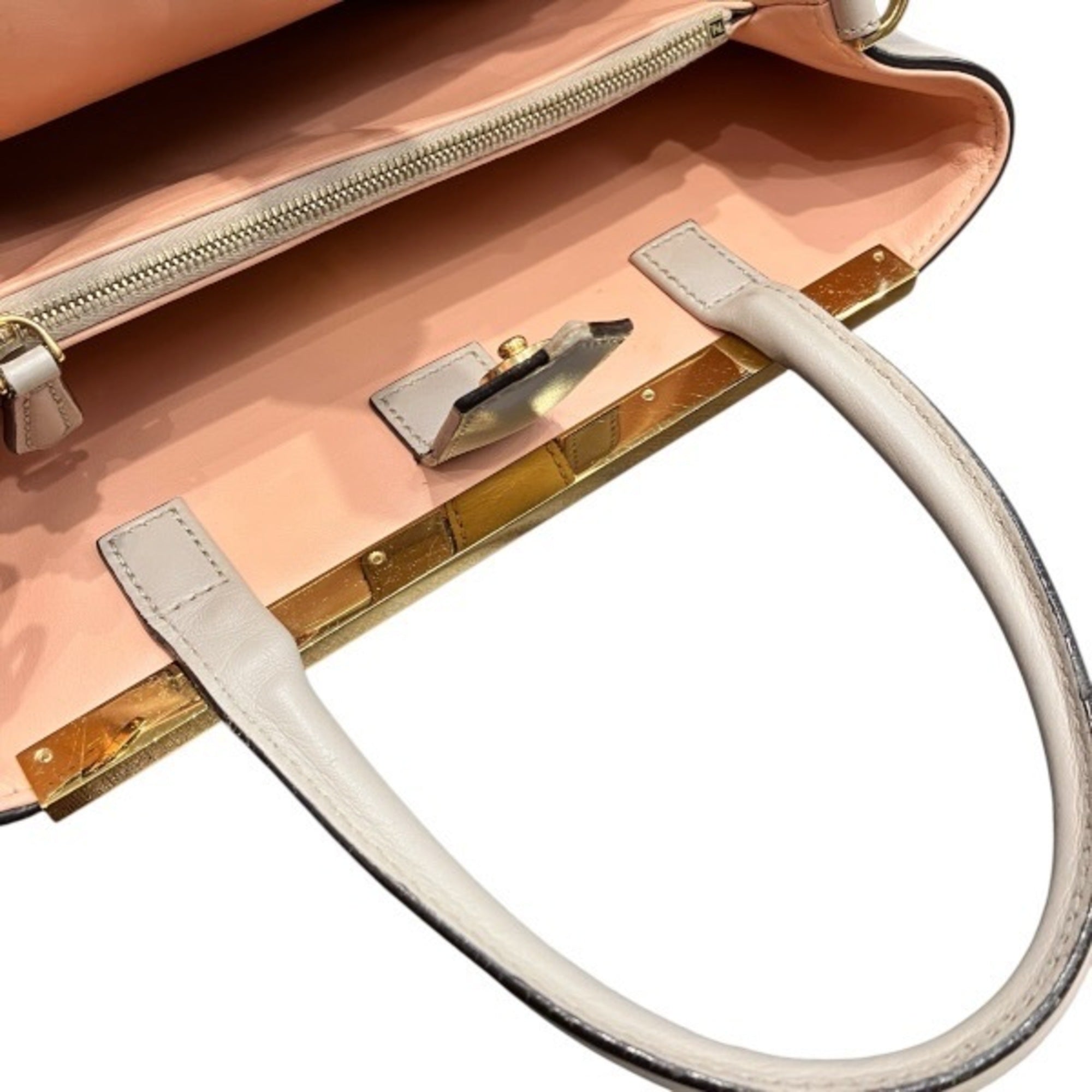 Fendi 2Jours Beige White Leather Handbag (Pre-Owned)