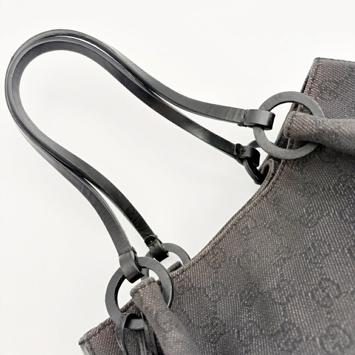Gucci Black Gg Canvas Leather Handbag Tote Bag (Pre-Owned)