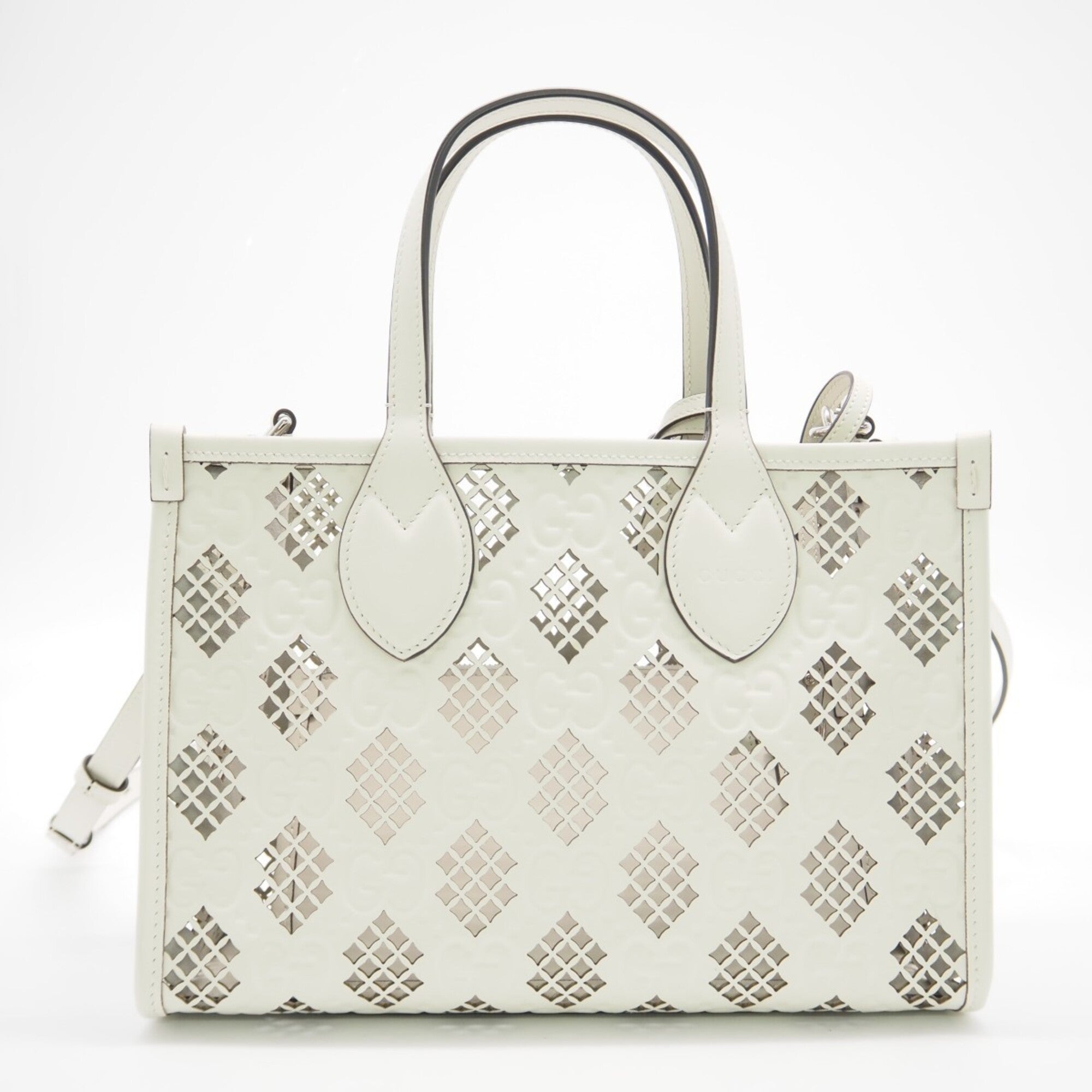 Gucci White Leather Handbag Pouch Tote Bag (Pre-Owned)