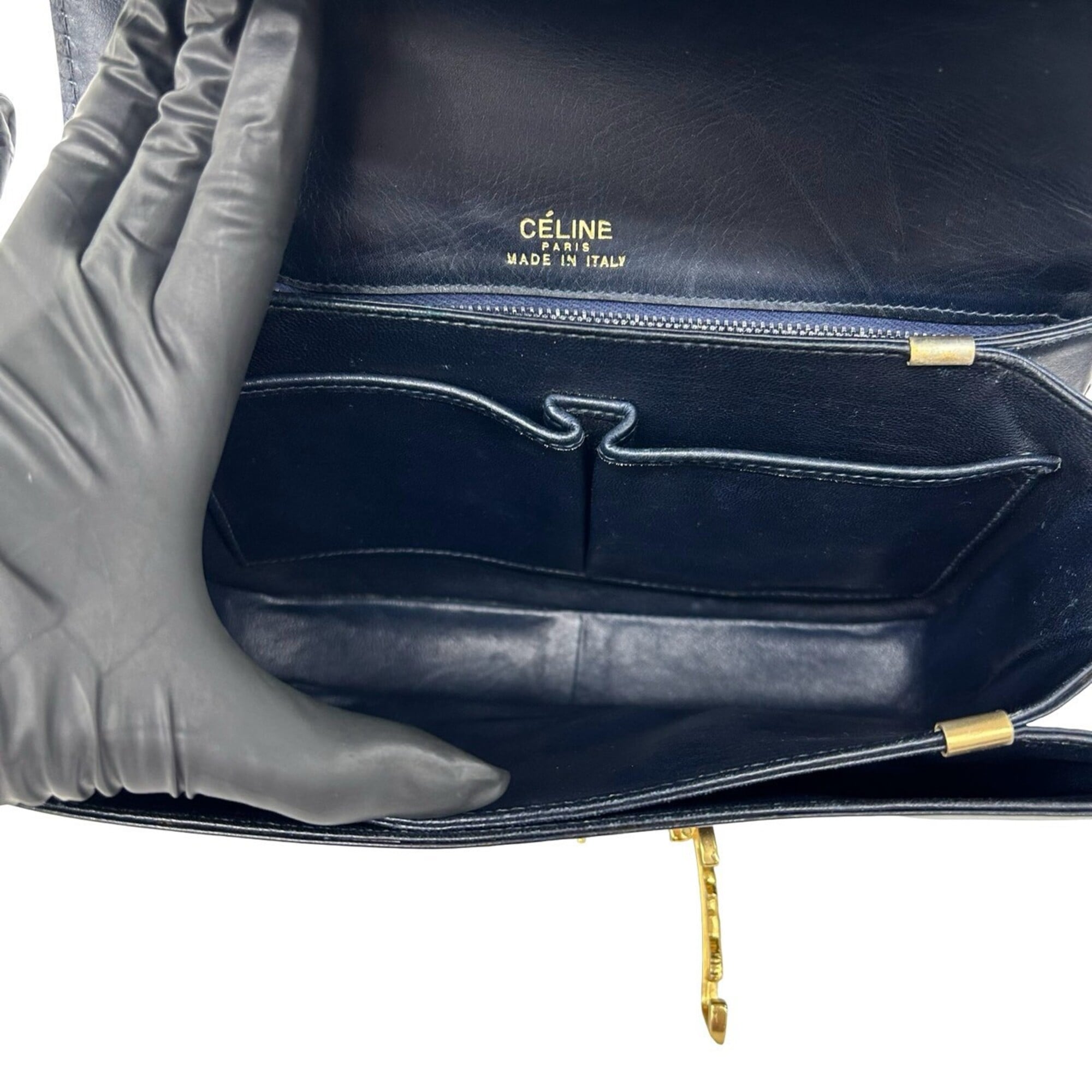 Celine Navy Leather Pochette Shoulder Bag (Pre-Owned)