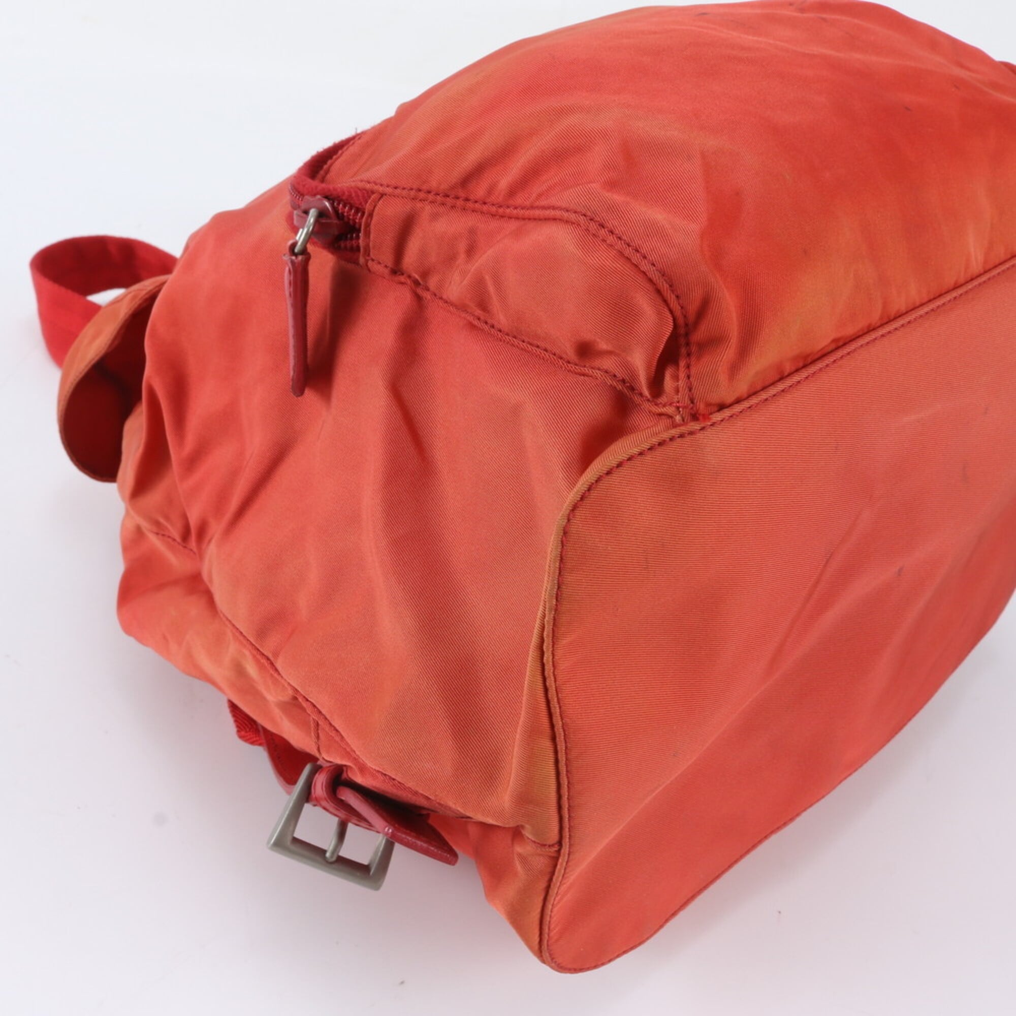 Prada Red Color Nylon Leather Backpack Shoulder Bag (Pre-Owned)