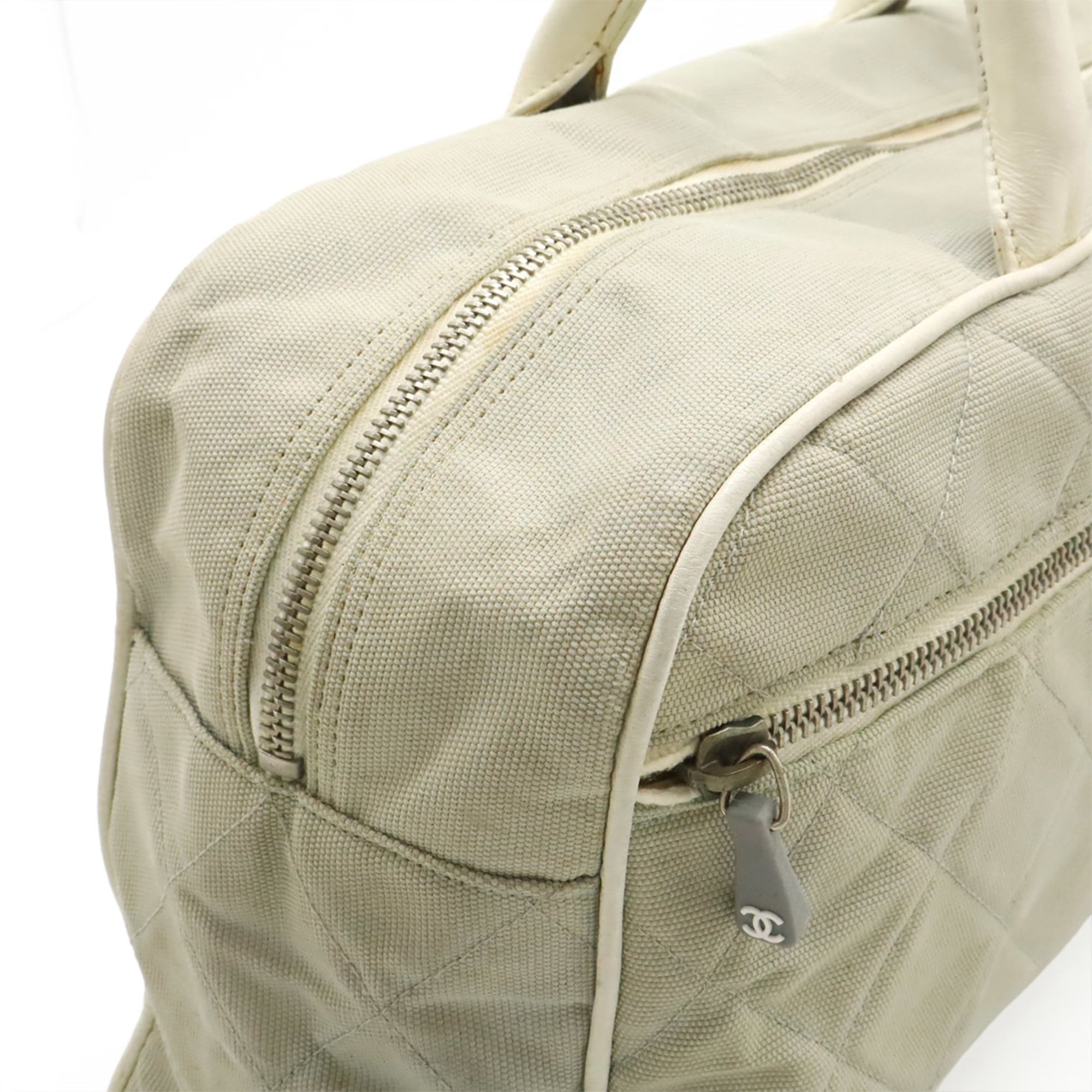Chanel Sport Light Gray White Canvas Leather Handbag (Pre-Owned)
