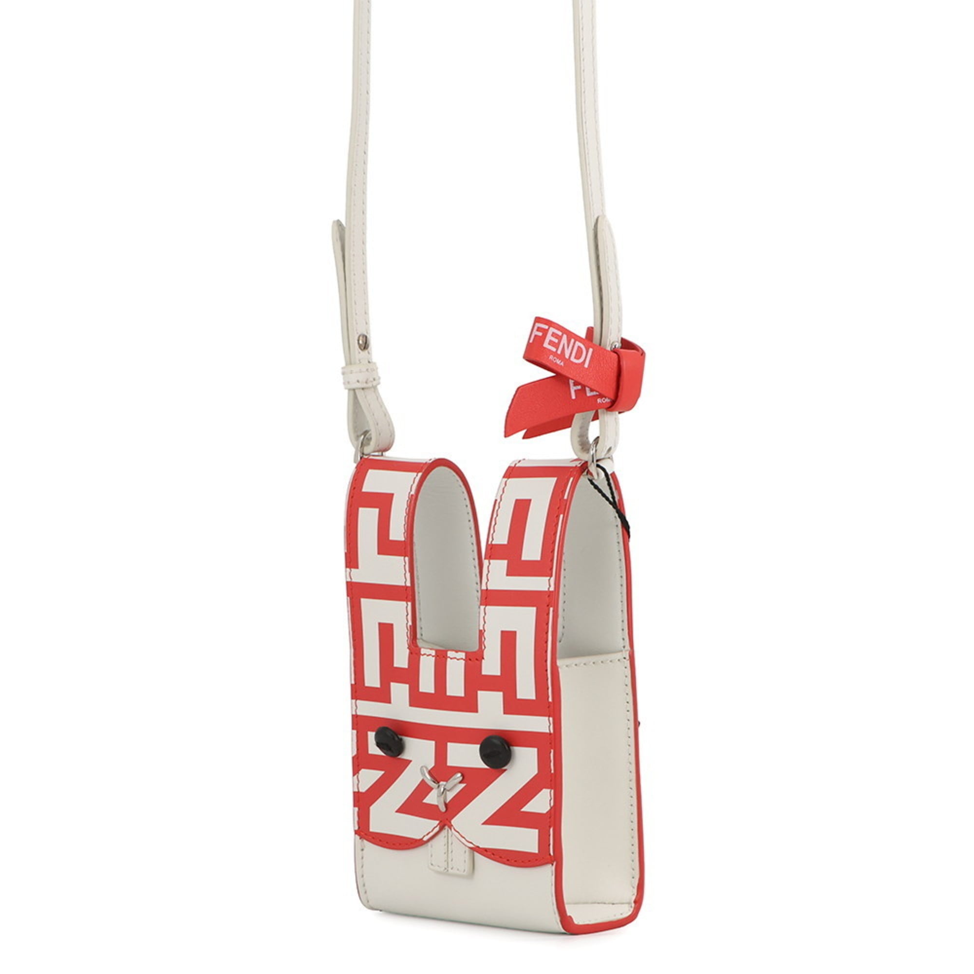 Fendi Red Color White Leather Handbag Shoulder Bag (Pre-Owned)