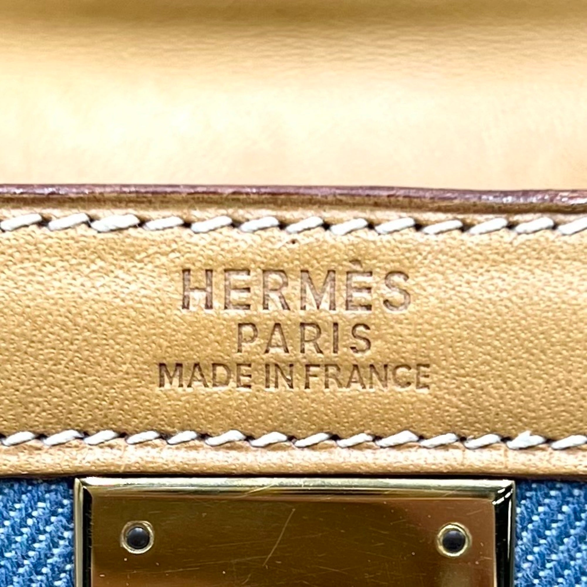 Hermes Black Brown Light Blue White Denim Handbag Shoulder Bag (Pre-Owned)