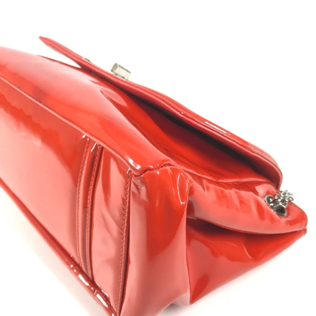 Chanel Orange Red Color Patent Leather Shoulder Bag (Pre-Owned)