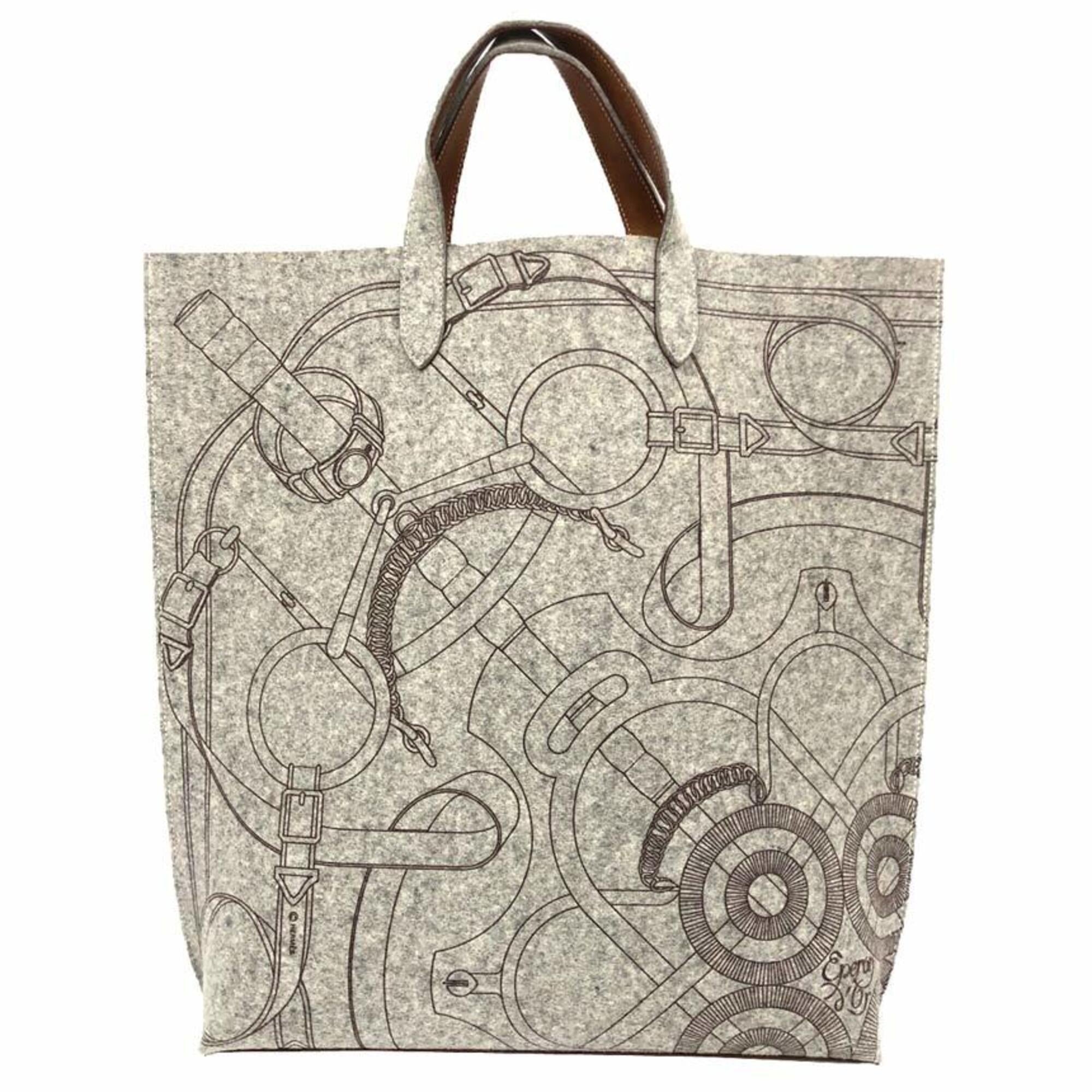 Hermes Gray Felt Leather Tote Bag (Pre-Owned)