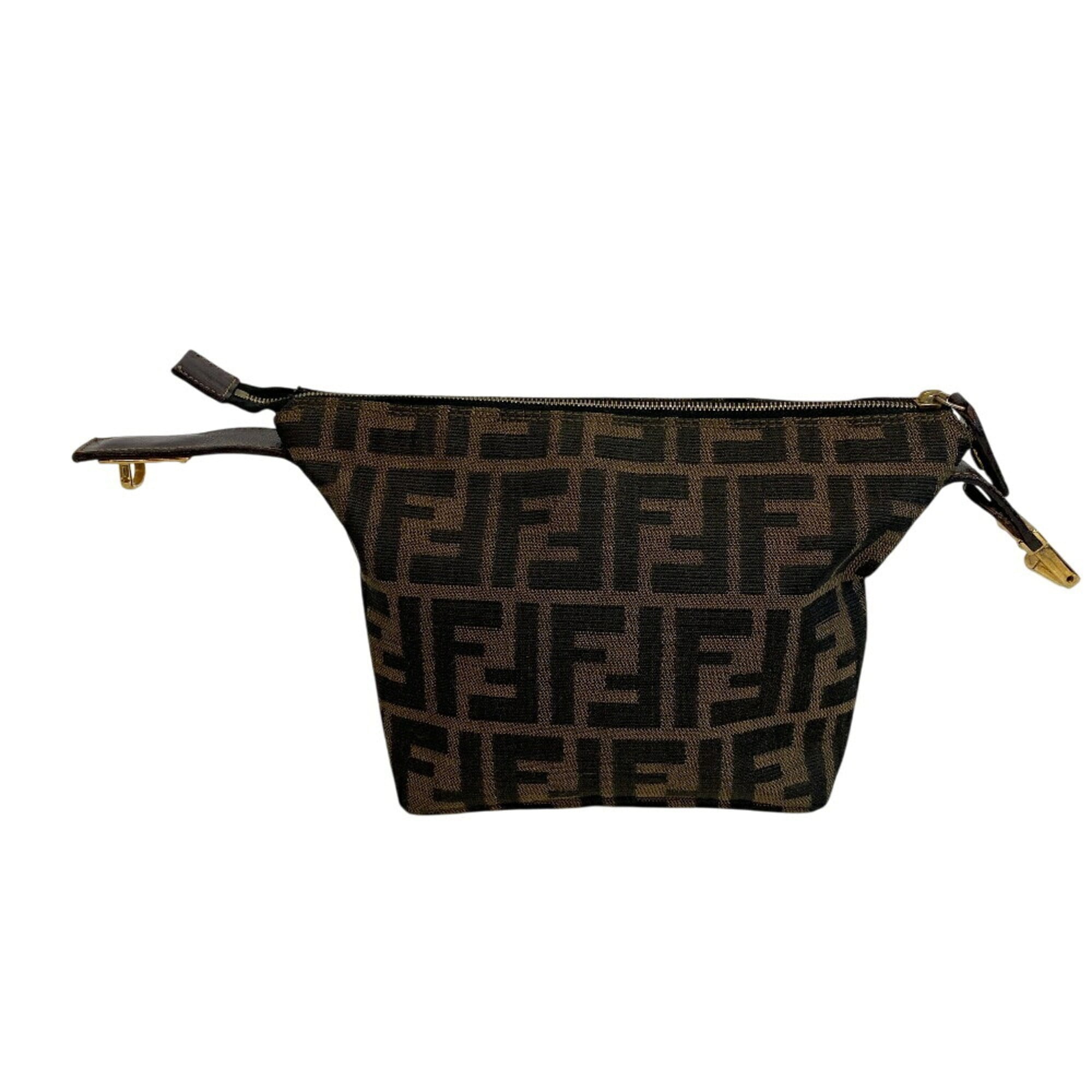 Fendi Zucca Brown Canvas Handbag Pouch (Pre-Owned)