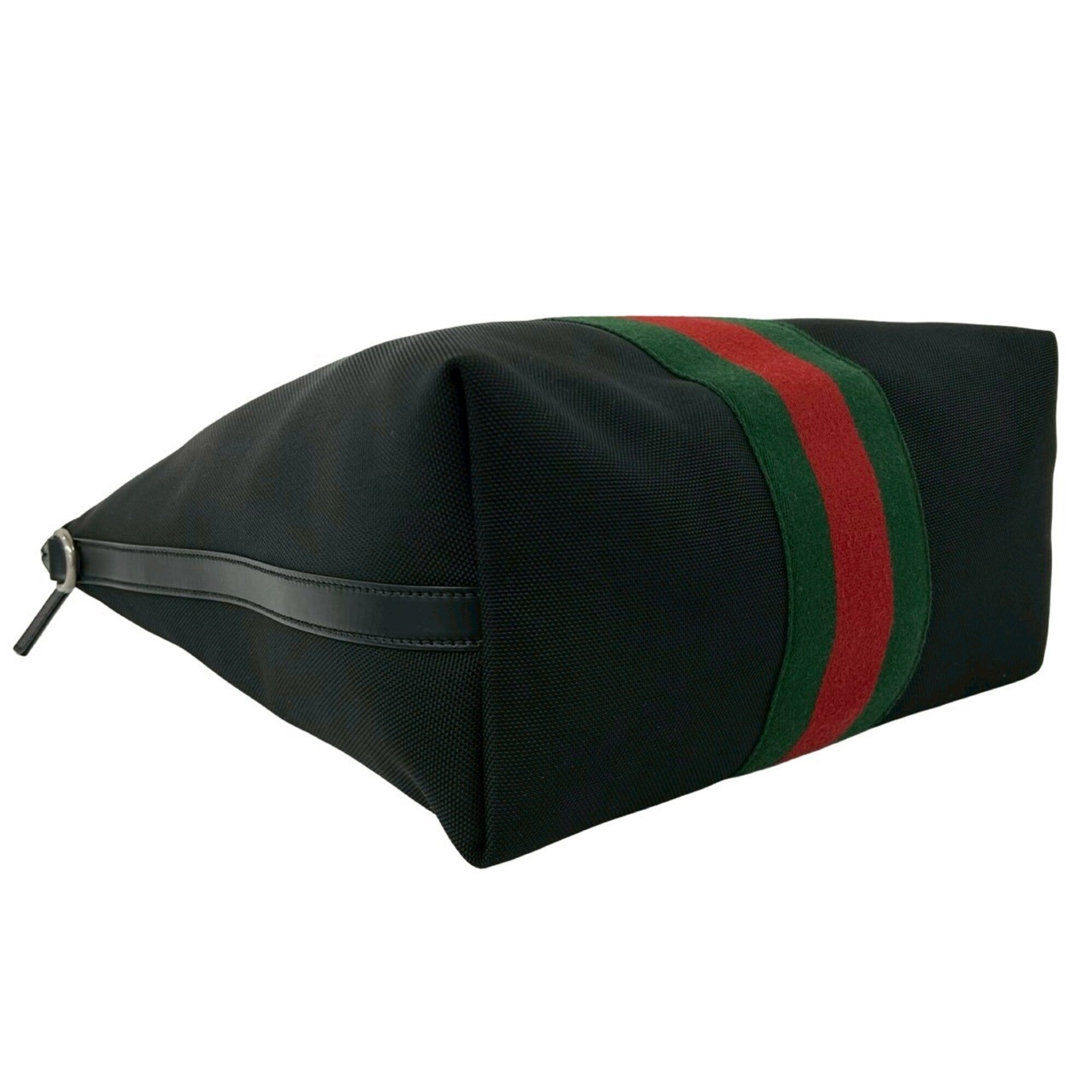 Gucci Black Green Red Color Canvas Leather Handbag Shoulder Bag (Pre-Owned)