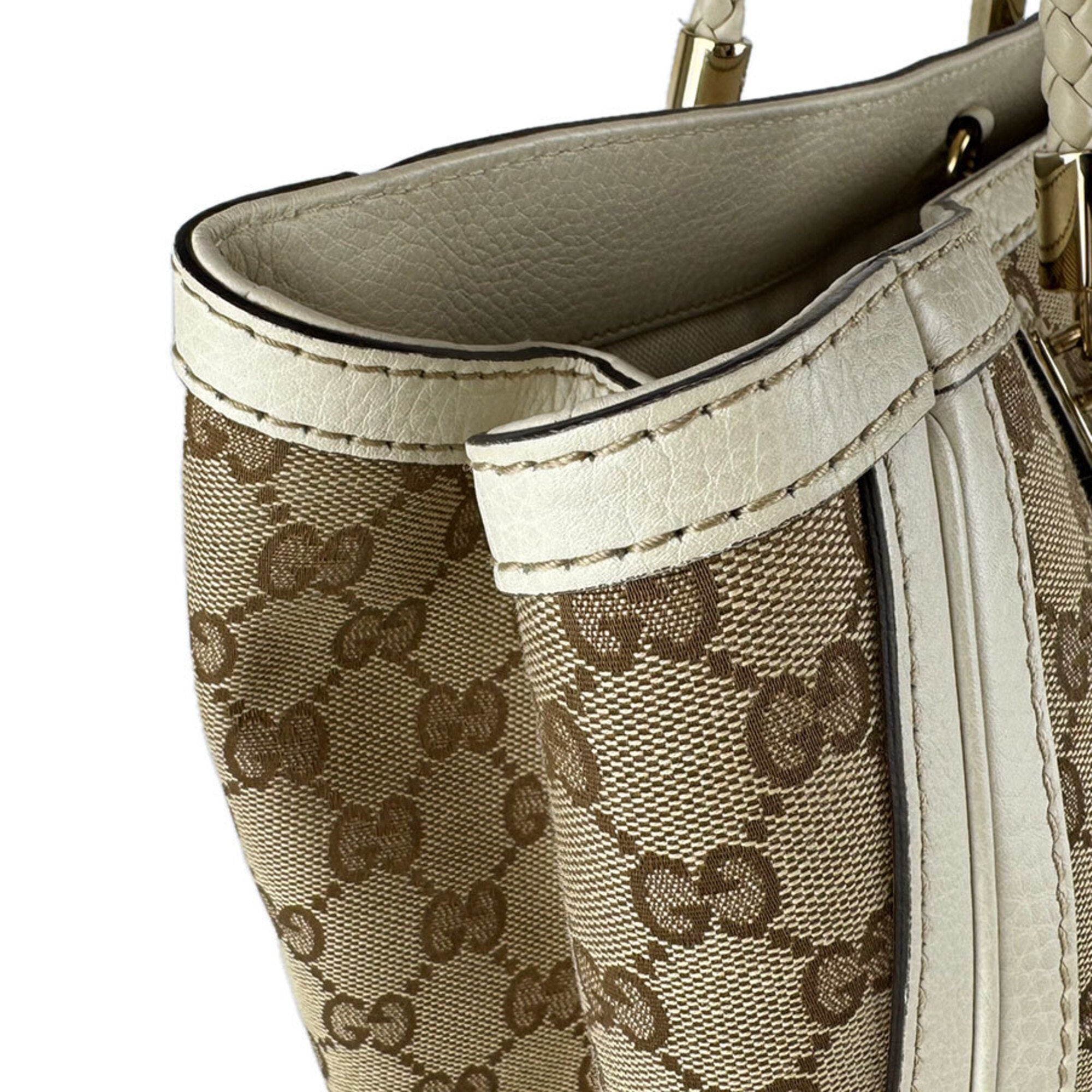 Gucci Brown Ivory Gg Canvas Leather Handbag (Pre-Owned)