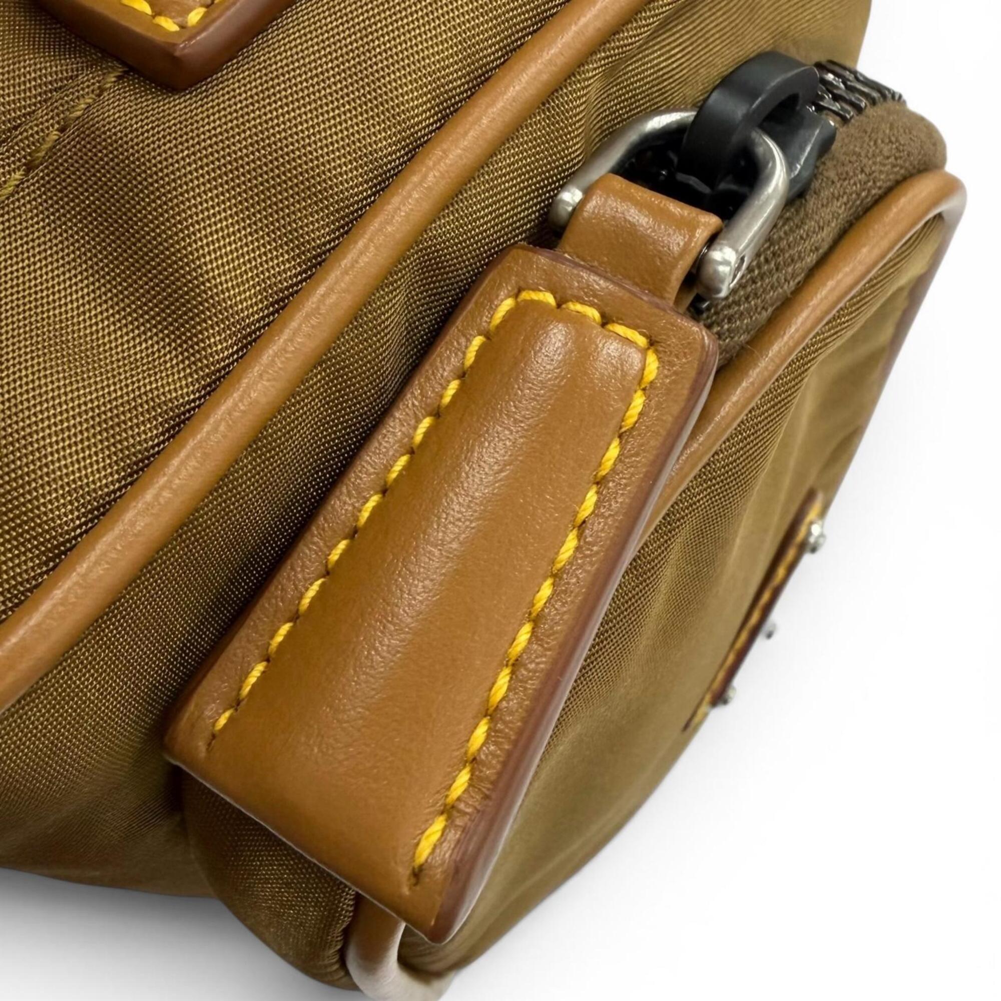 Prada Brown Nylon Leather Pouch Shoulder Bag (Pre-Owned)