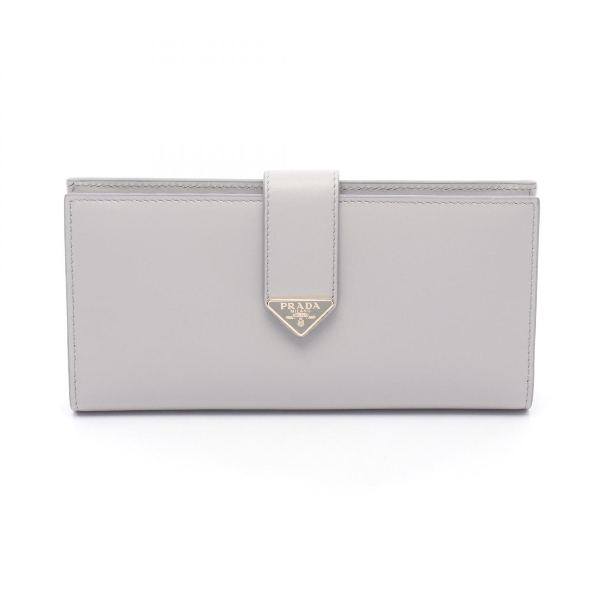 Prada Gray Leather Long Wallet (Bi-Fold) (Pre-Owned)