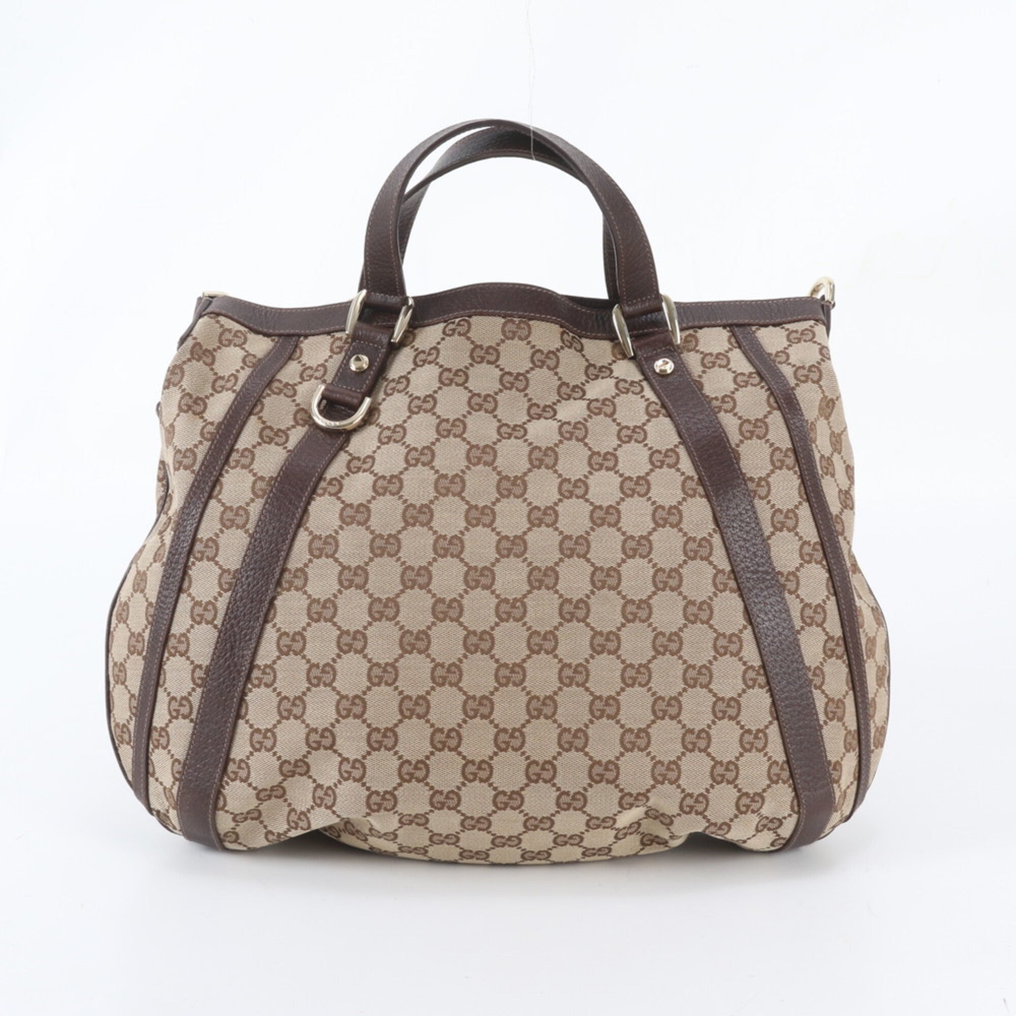 Gucci Brown Leather Canvas Handbag Shoulder Bag Tote Bag (Pre-Owned)