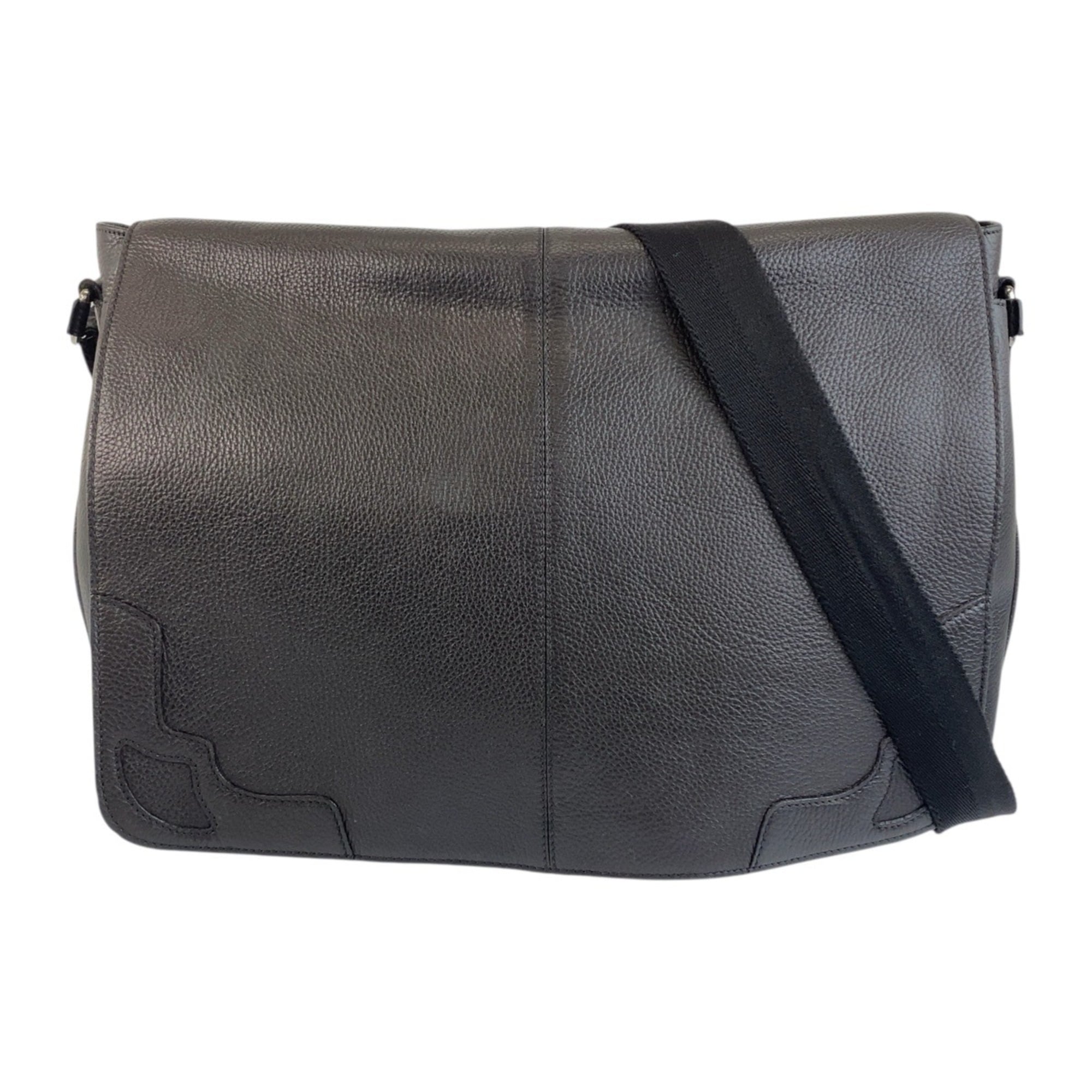 Cartier Dark Brown Leather Messenger Bag Shoulder Bag (Pre-Owned)