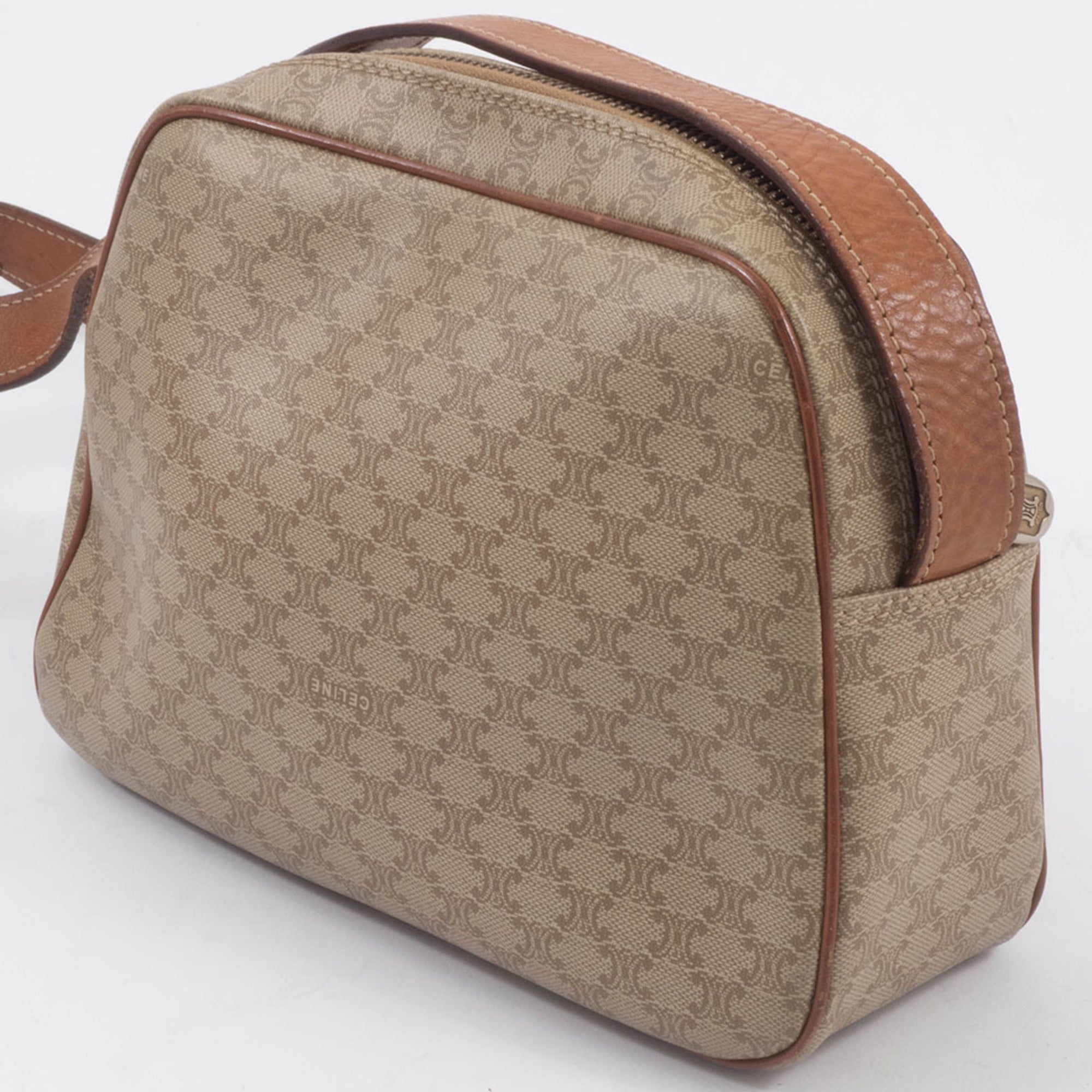 Celine Macadam Beige Brown Leather Pvc Shoulder Bag (Pre-Owned)
