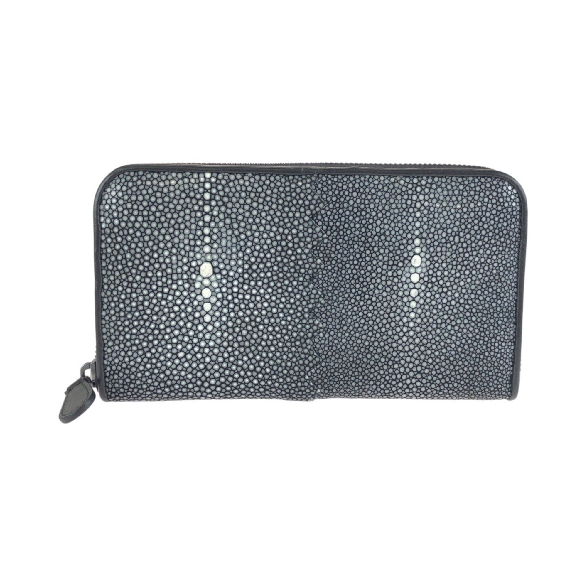 Bottega Veneta Black Gray Leather Long Wallet (Bi-Fold) (Pre-Owned)