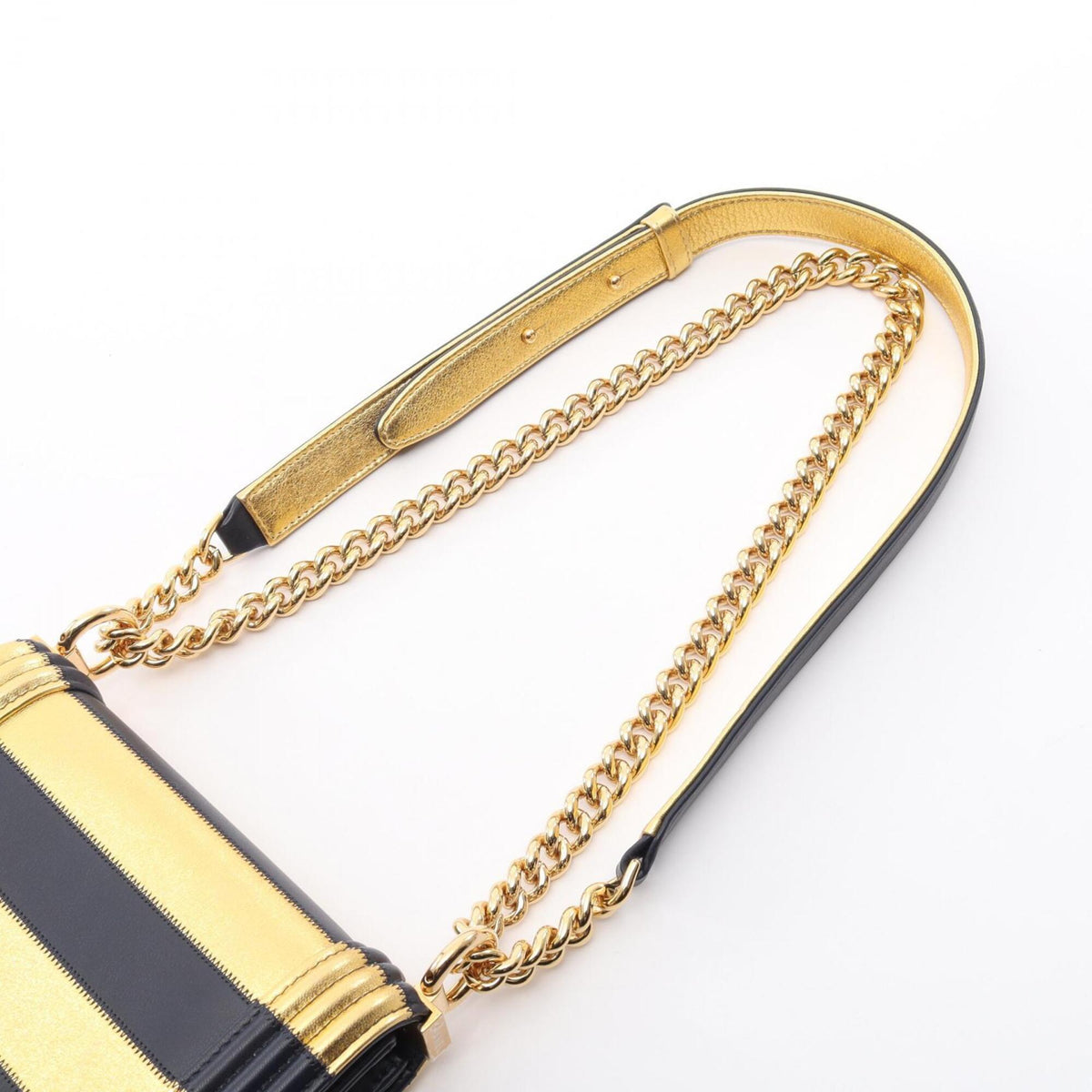Chanel Gold Navy Leather Handbag Shoulder Bag (Pre-Owned)